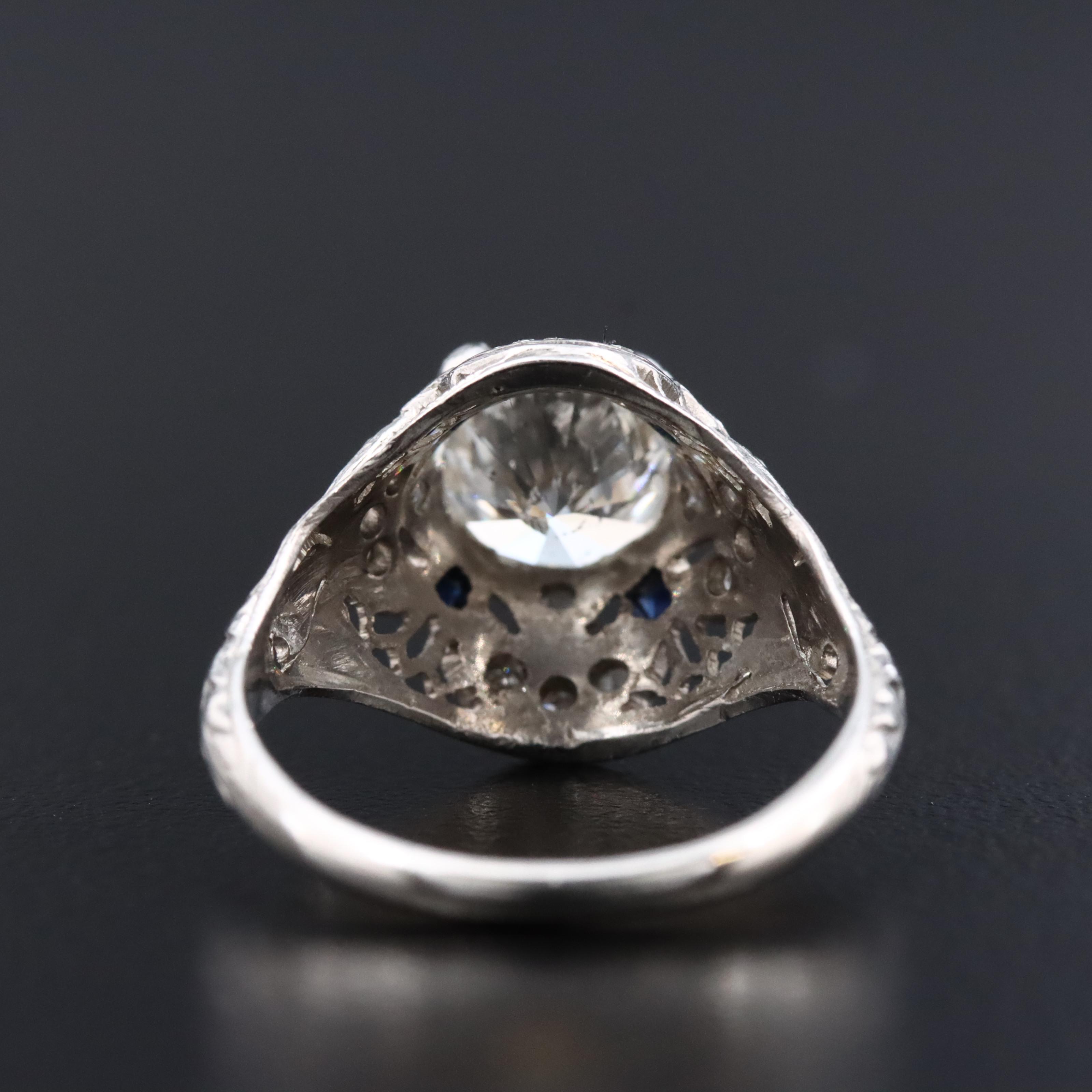 Vintage Platinum 1.56 CTW Diamond and Sapphire Ring