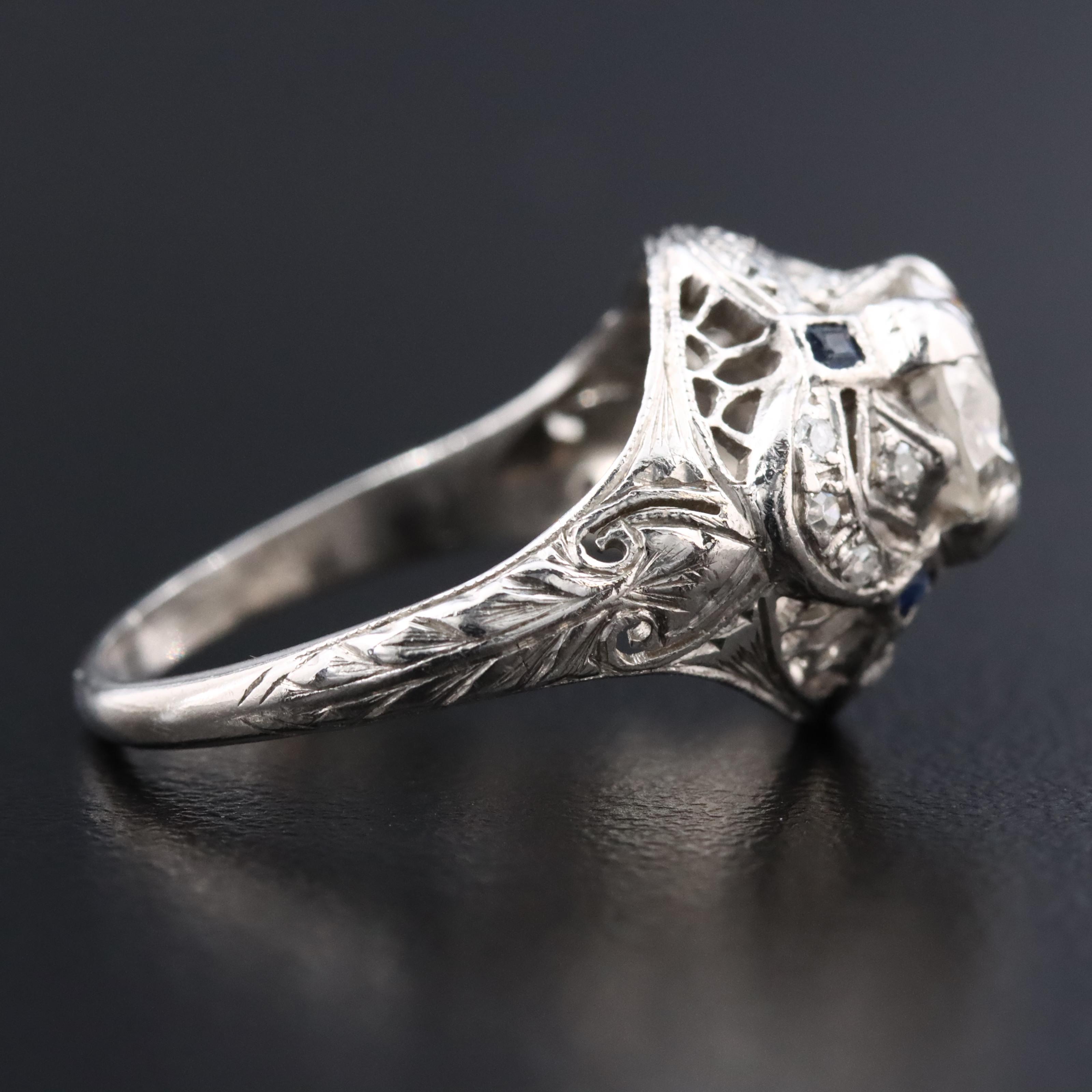 Vintage Platinum 1.56 CTW Diamond and Sapphire Ring