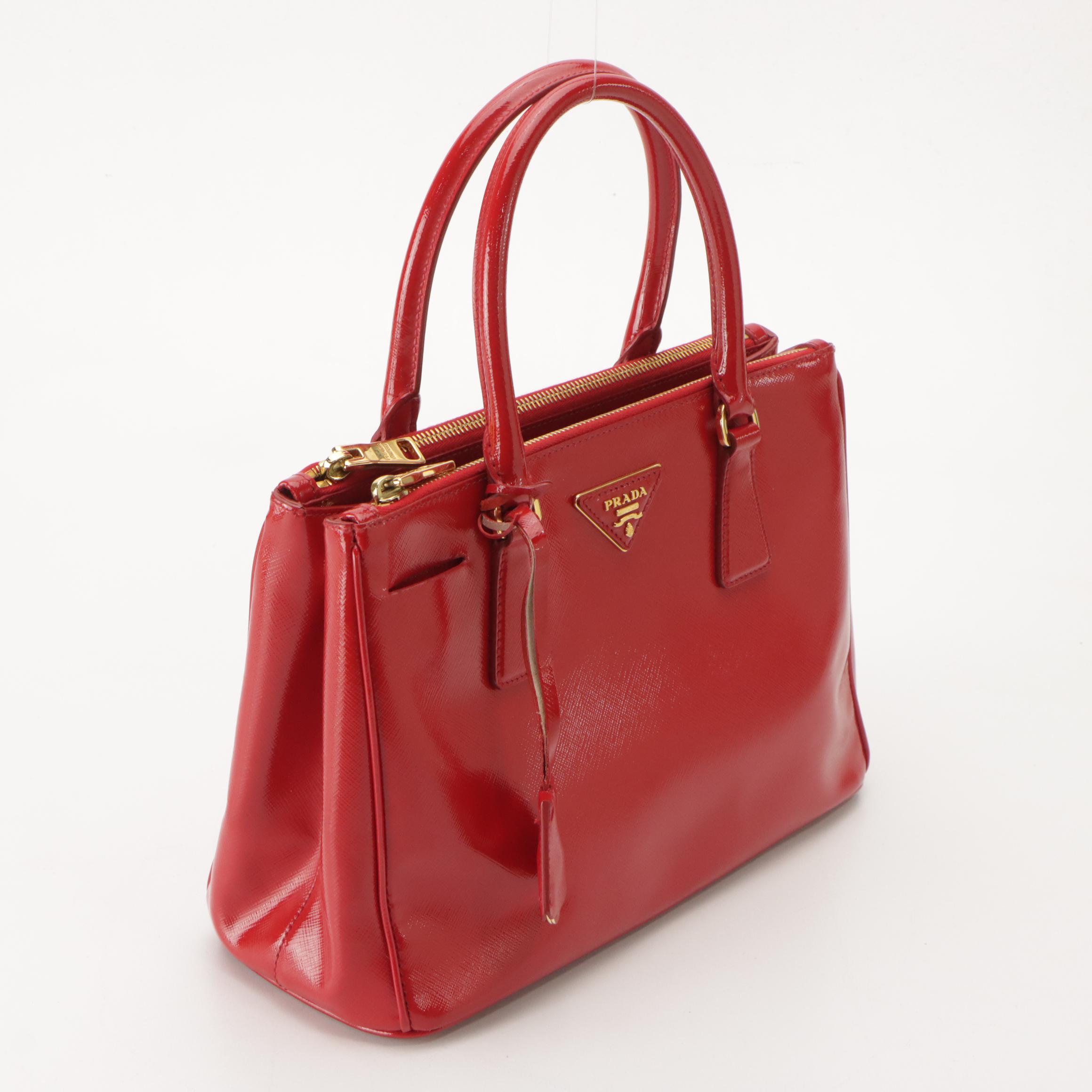 Prada Galleria Handbag in Cherry Red Patent Saffiano Leather