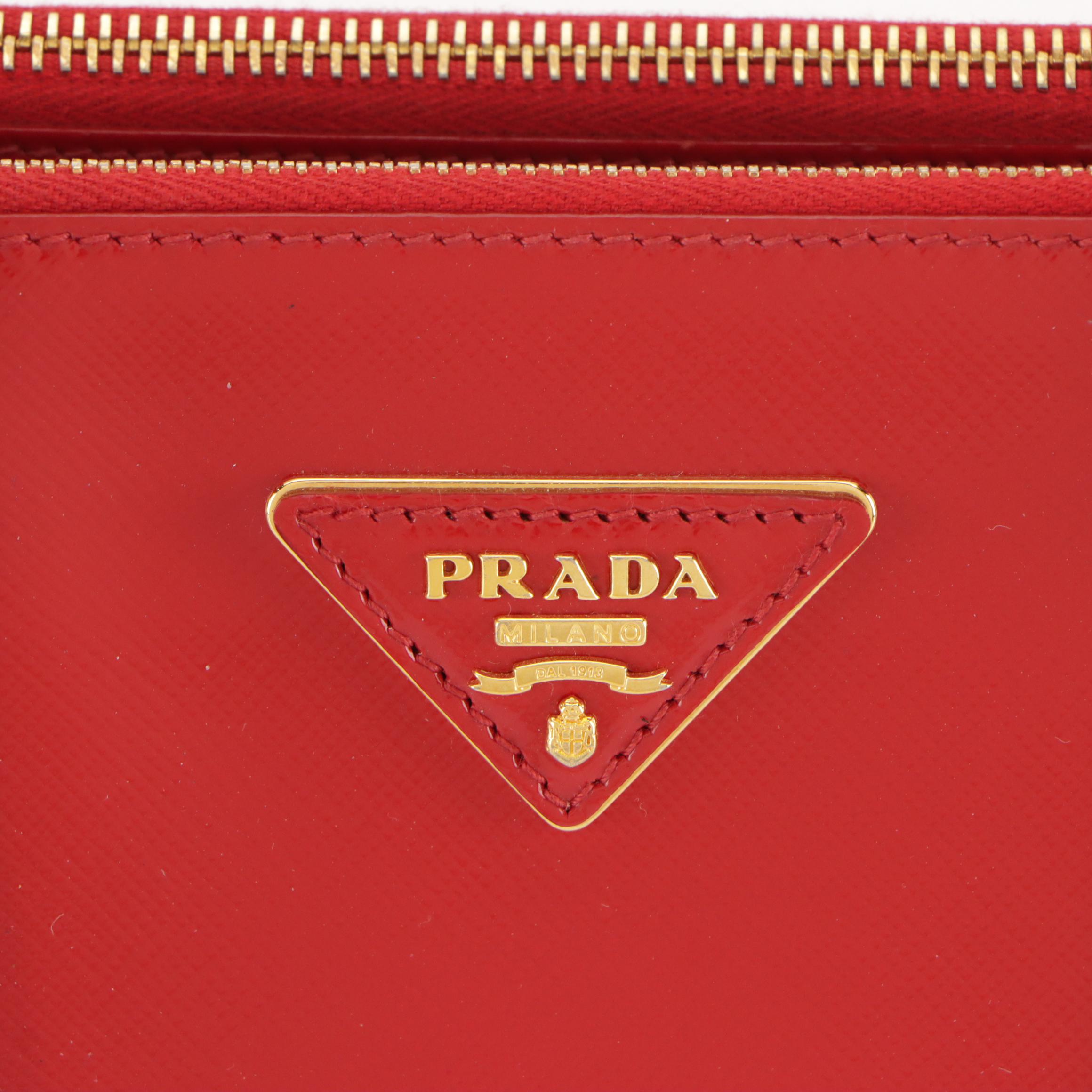 Prada Galleria Handbag in Cherry Red Patent Saffiano Leather