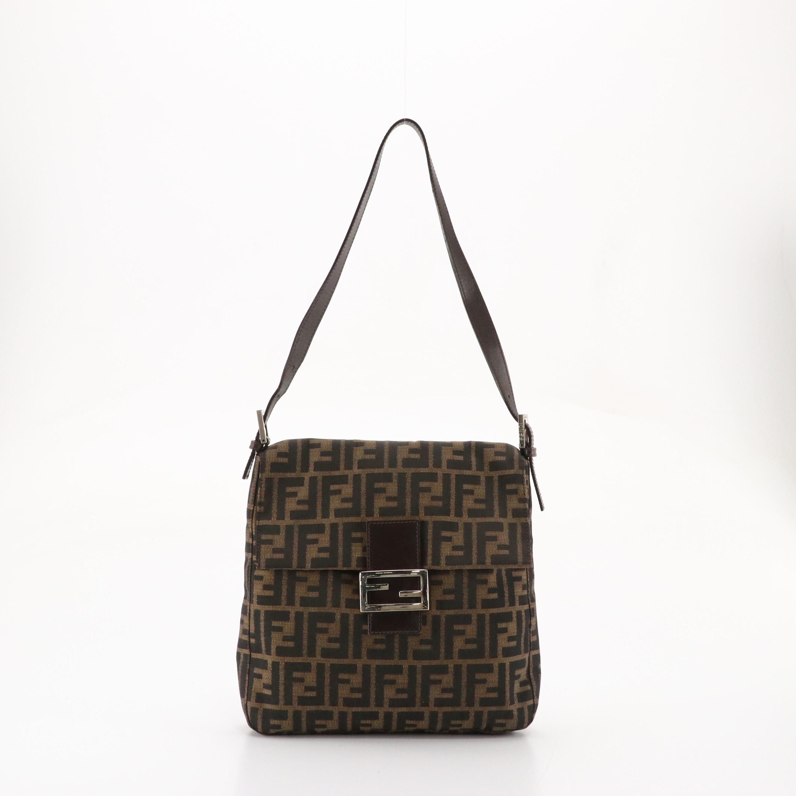 Fendi Front Flap Shoulder Bag in Zucca Jacquard Canvas and Leather Trim