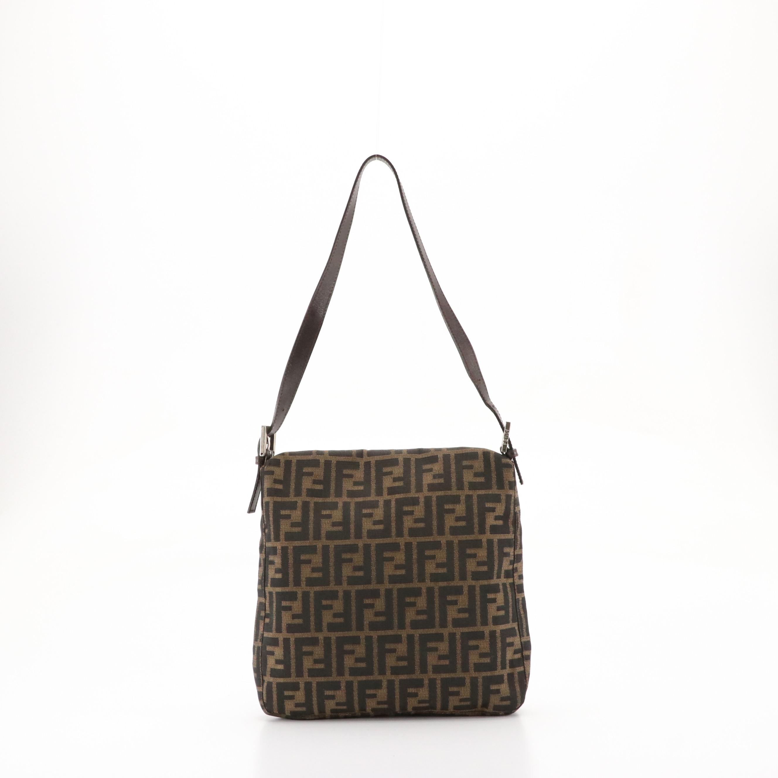 Fendi Front Flap Shoulder Bag in Zucca Jacquard Canvas and Leather Trim