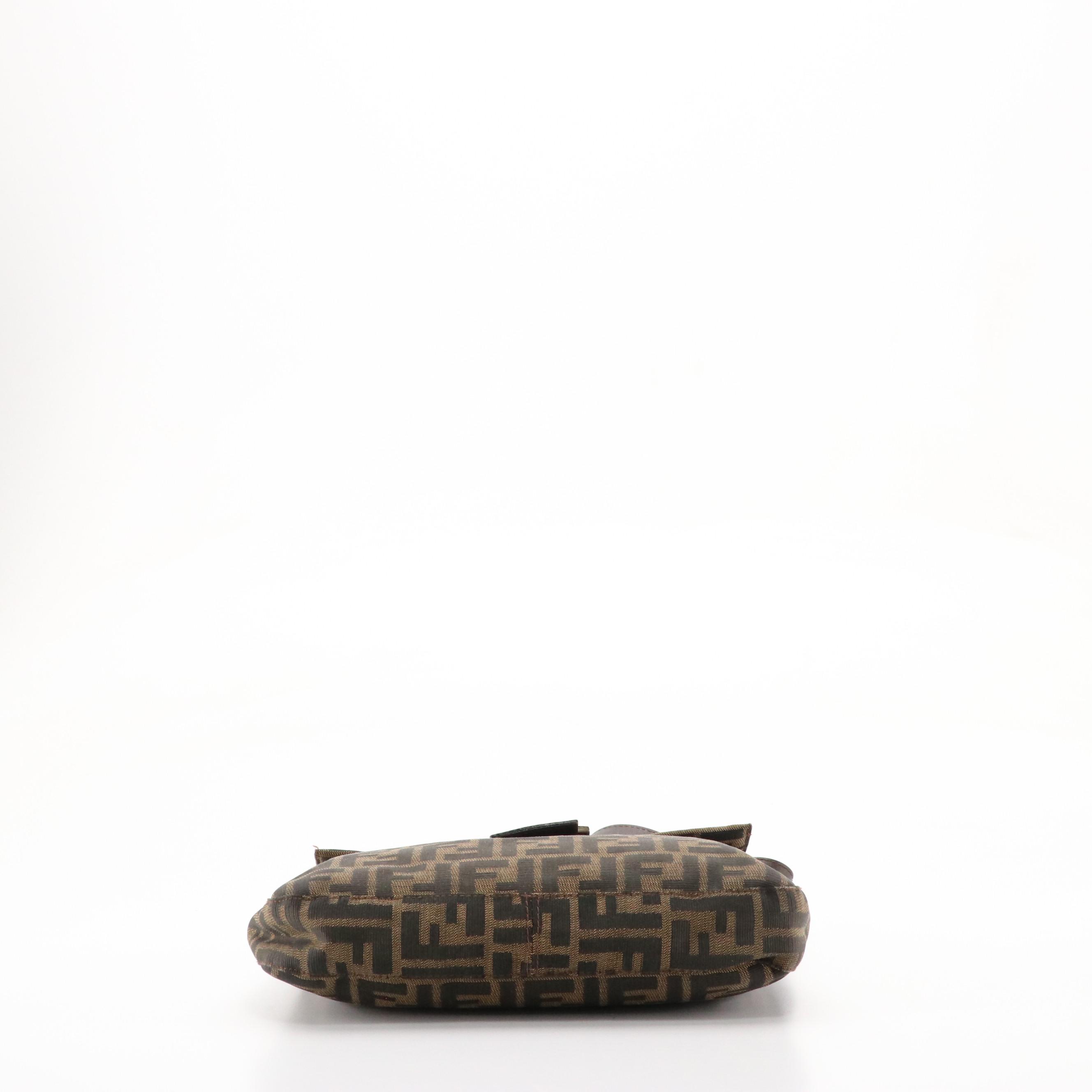 Fendi Front Flap Shoulder Bag in Zucca Jacquard Canvas and Leather Trim