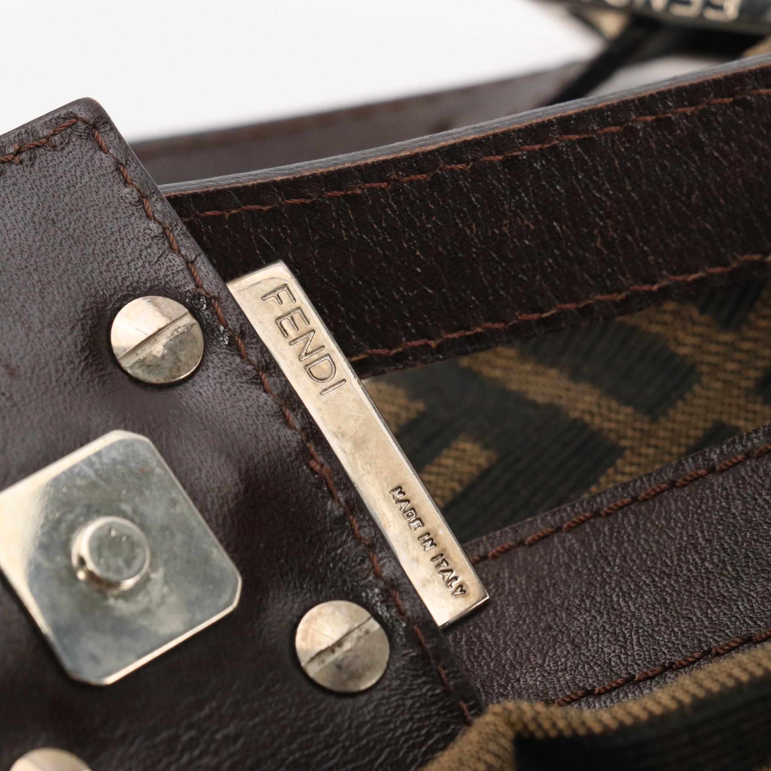 Fendi Front Flap Shoulder Bag in Zucca Jacquard Canvas and Leather Trim