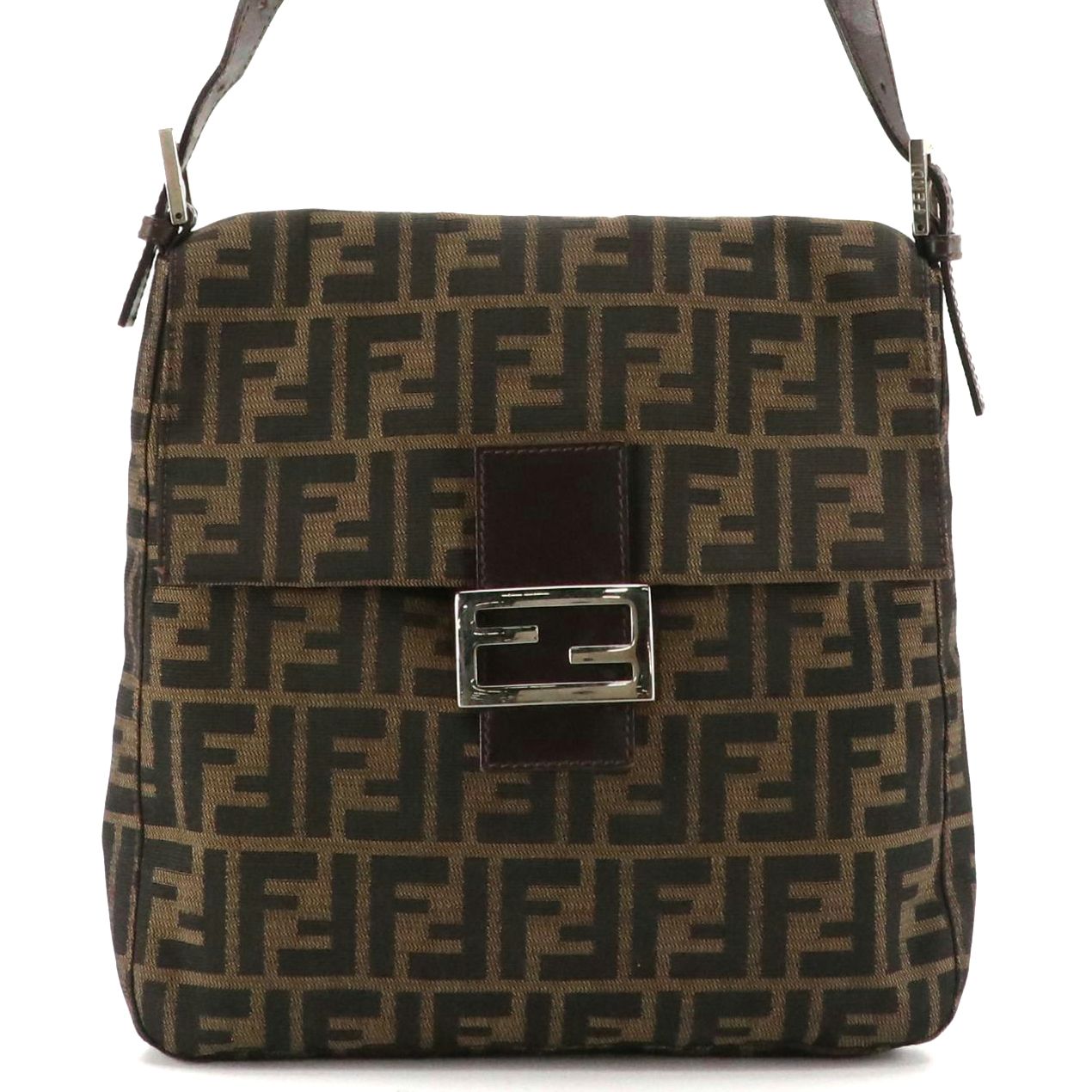 Fendi Front Flap Shoulder Bag in Zucca Jacquard Canvas and Leather Trim