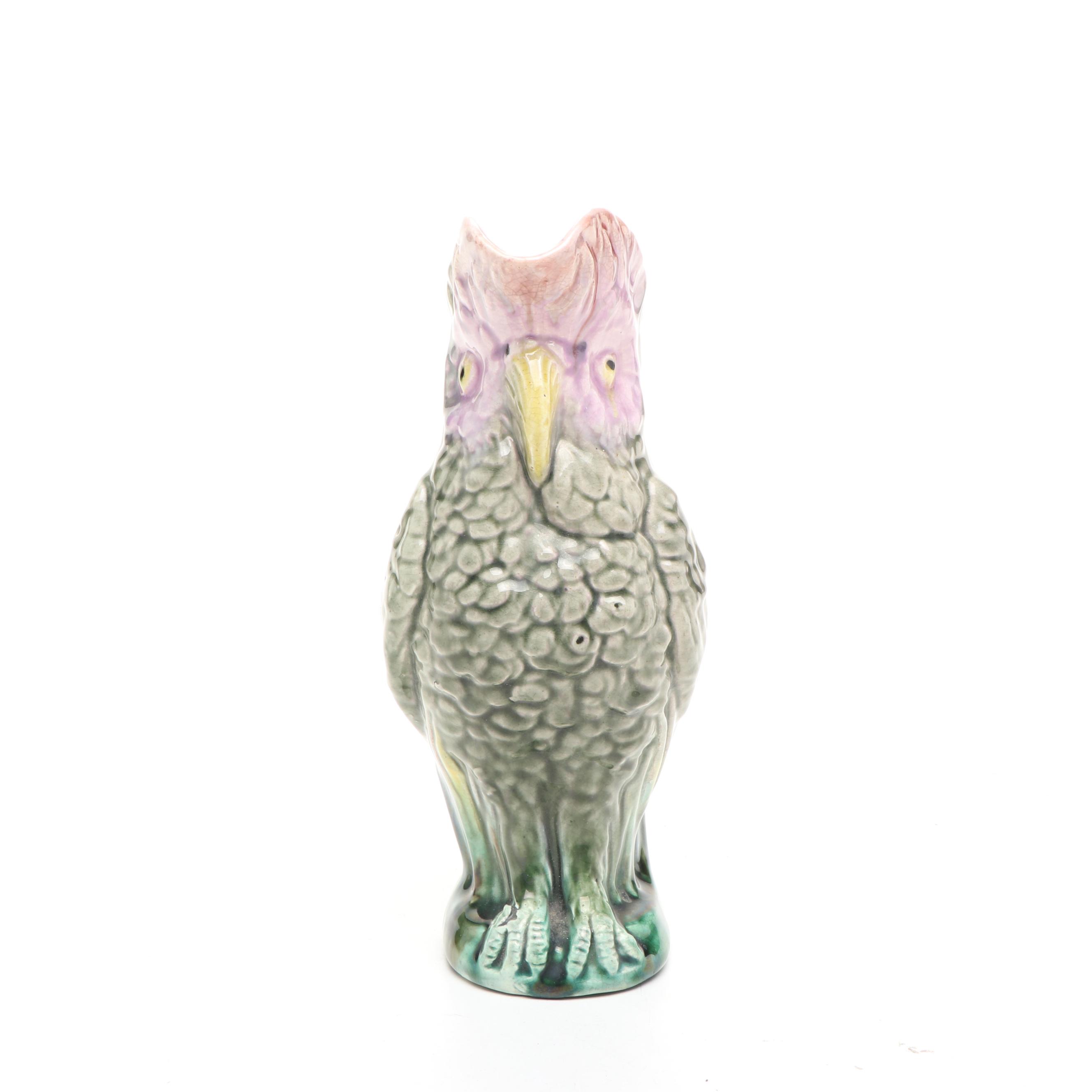 English Majolica Cockatoo Pitcher, Late 19th/ Early 20th Century