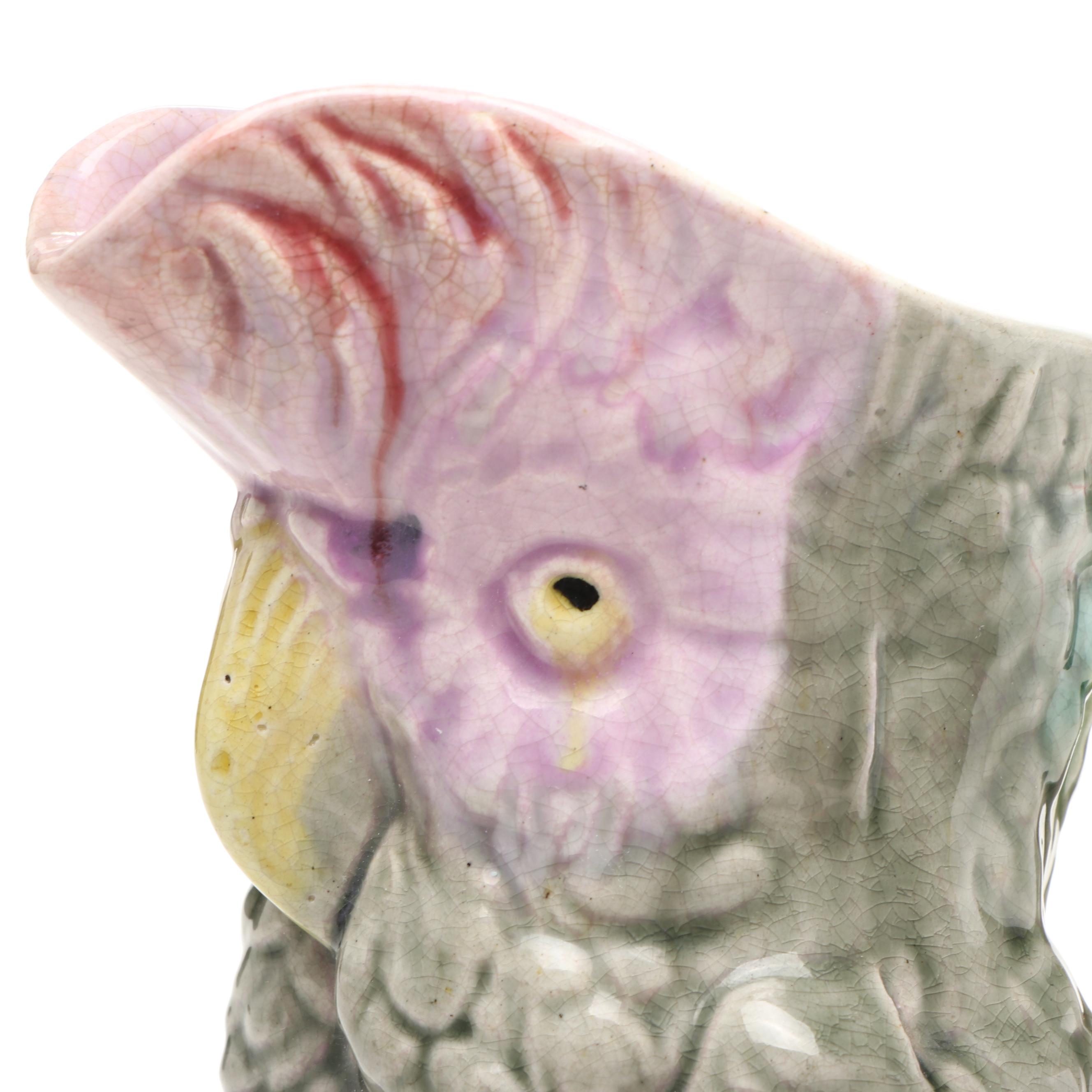 English Majolica Cockatoo Pitcher, Late 19th/ Early 20th Century