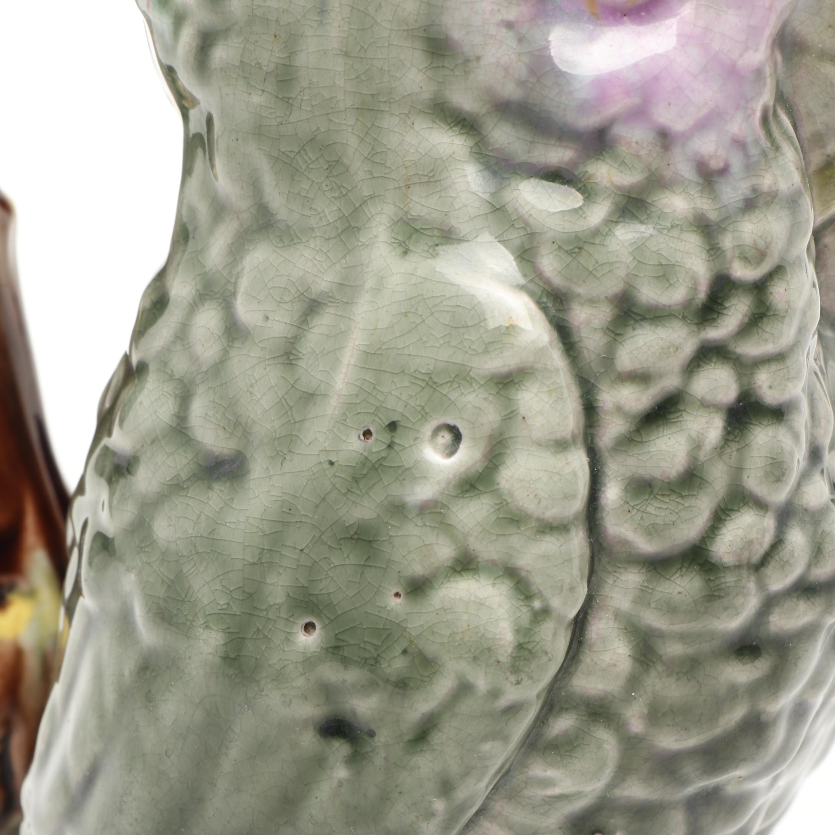 English Majolica Cockatoo Pitcher, Late 19th/ Early 20th Century