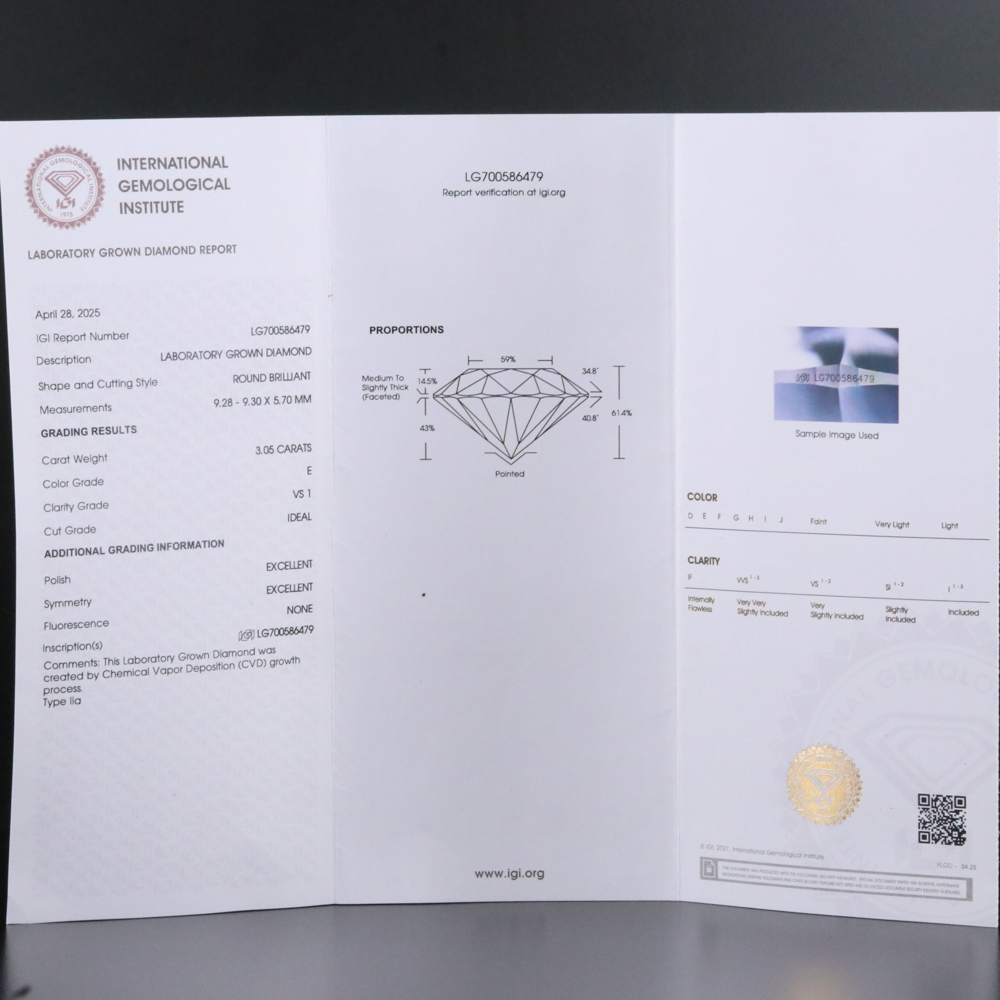 14K 3.05 CT Lab Grown Diamond Solitaire Ring with IGI Report