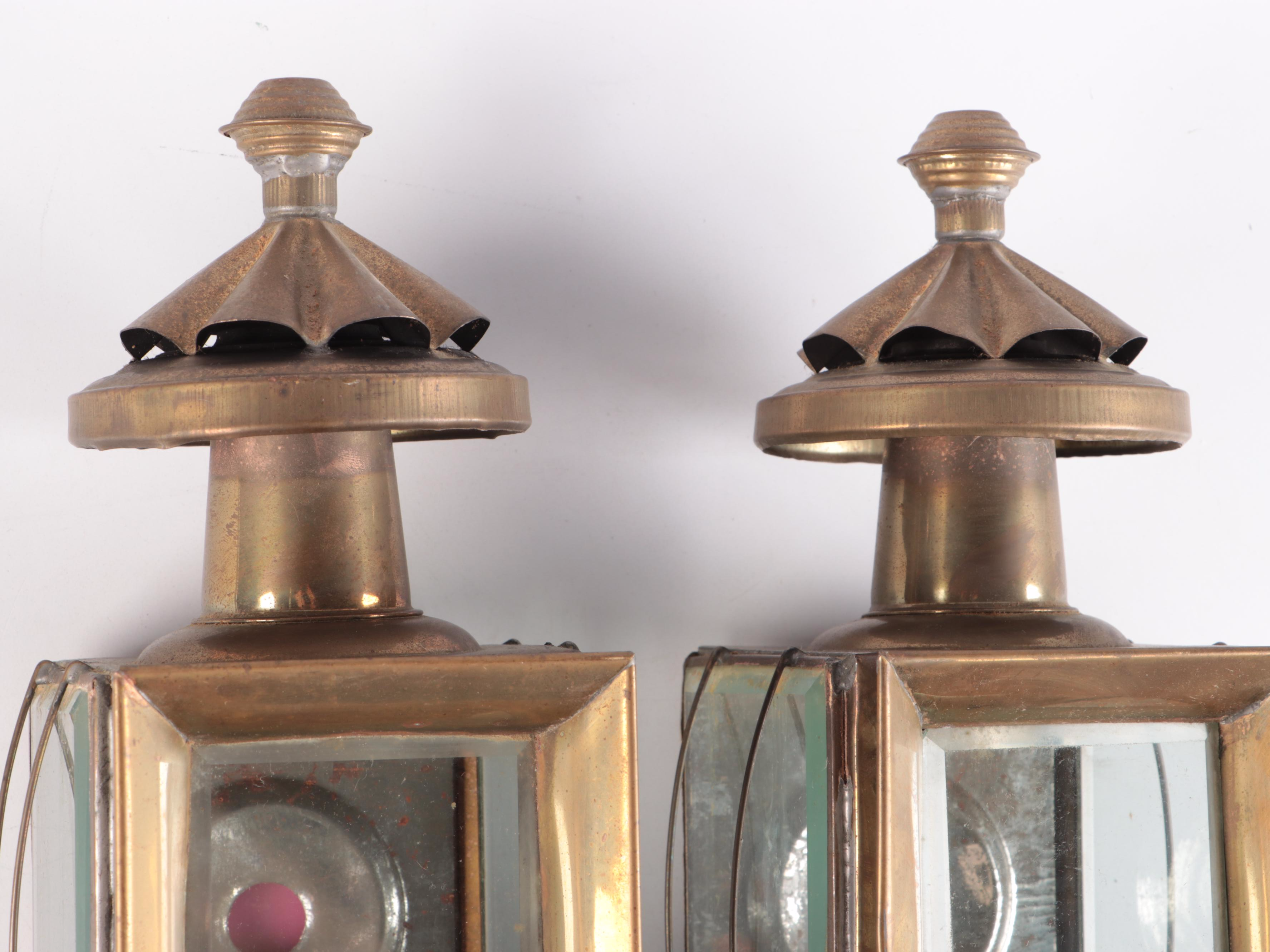 Pair of Victorian Style Brass Oil Carriage Lamps, 20th Century