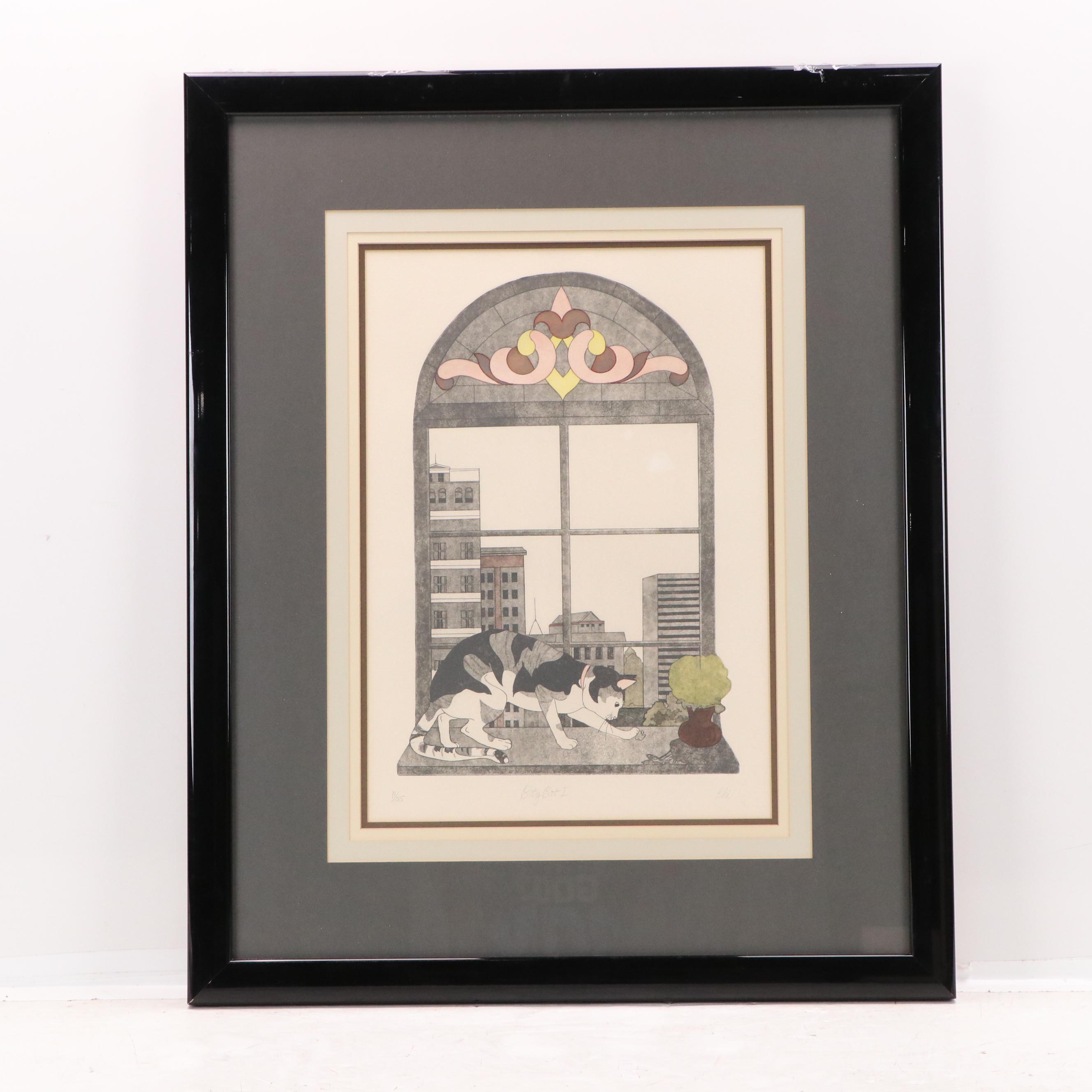 Etchings with Aquatint À la Poupée "City Cat" and "City Cat I," Late 20th C.