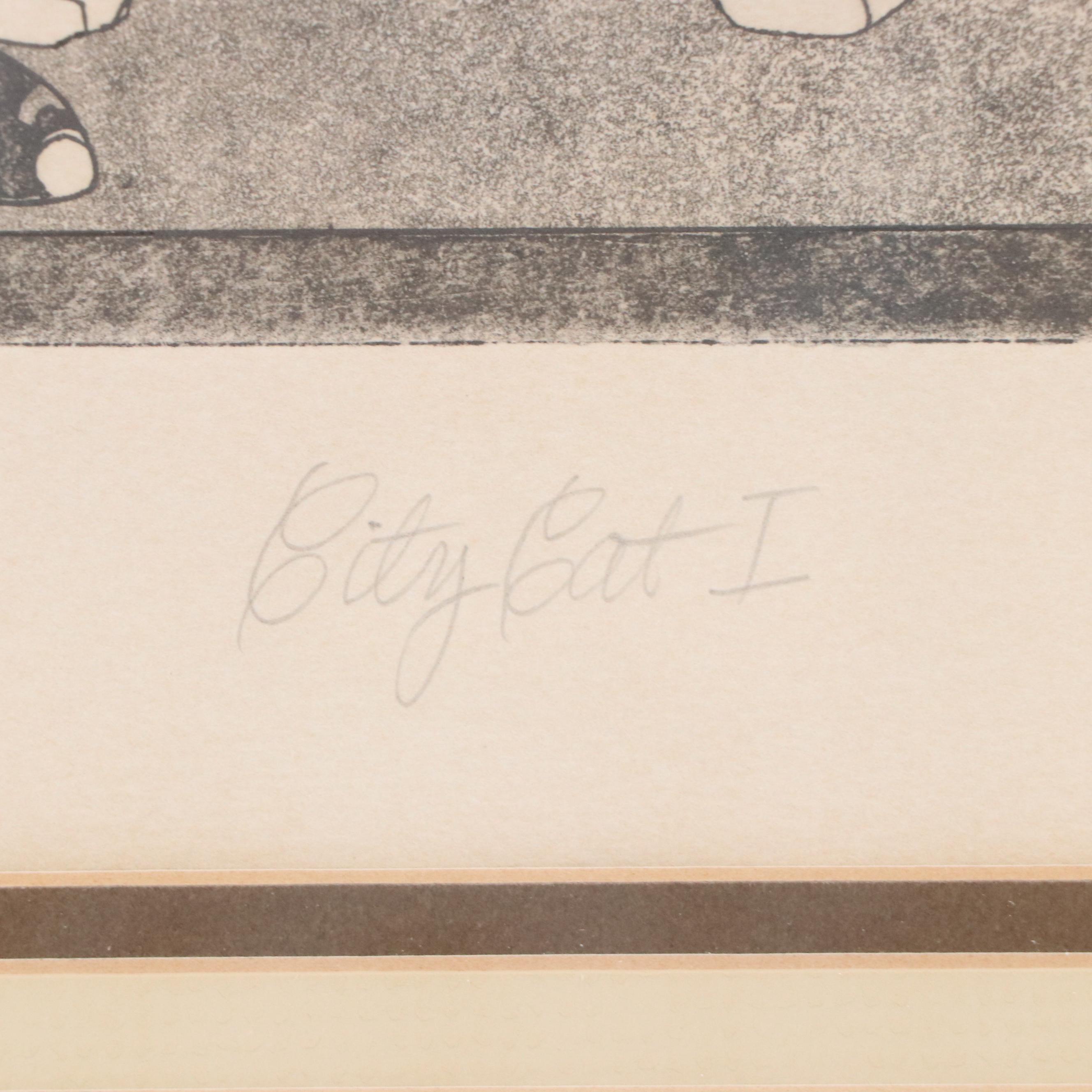 Etchings with Aquatint À la Poupée "City Cat" and "City Cat I," Late 20th C.