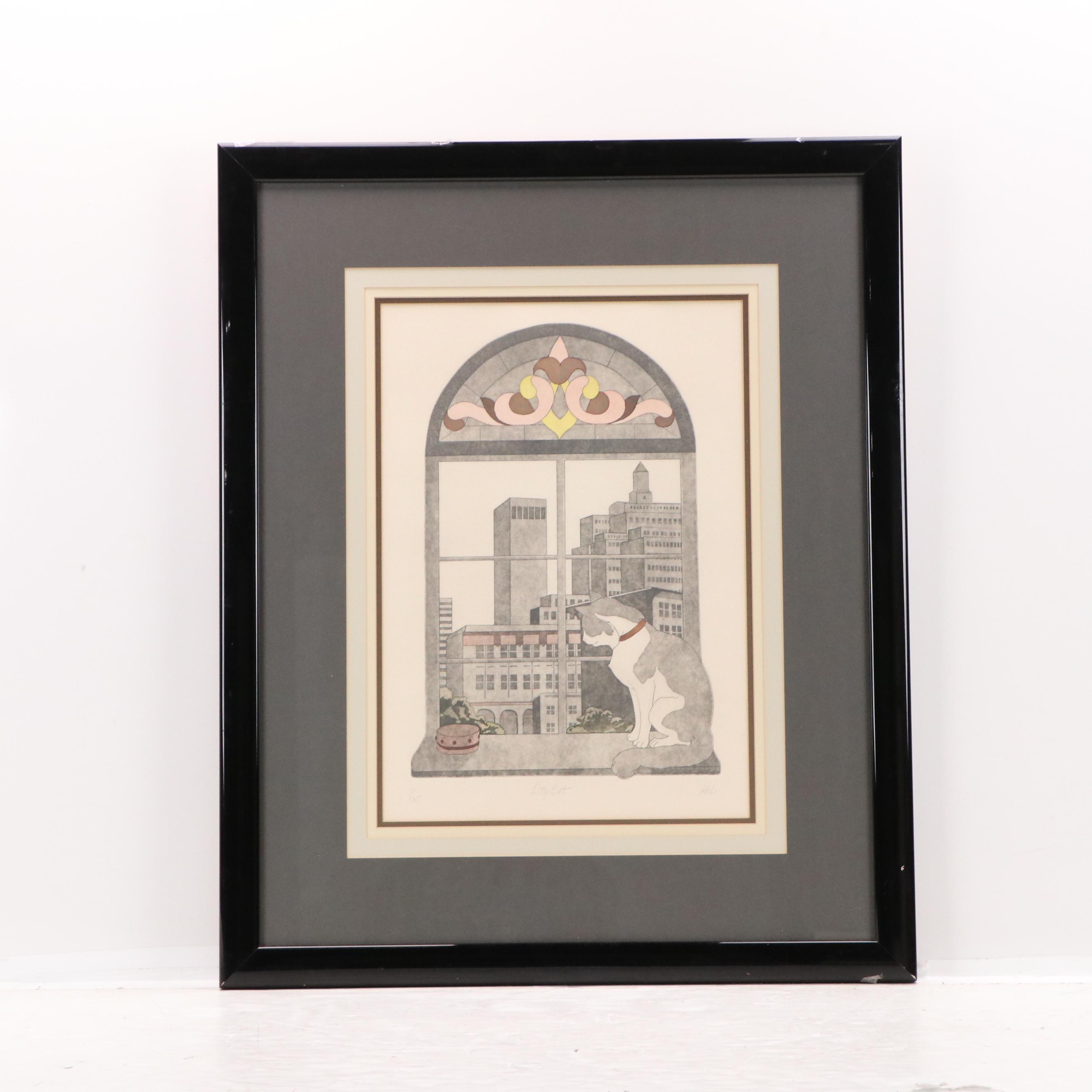 Etchings with Aquatint À la Poupée "City Cat" and "City Cat I," Late 20th C.