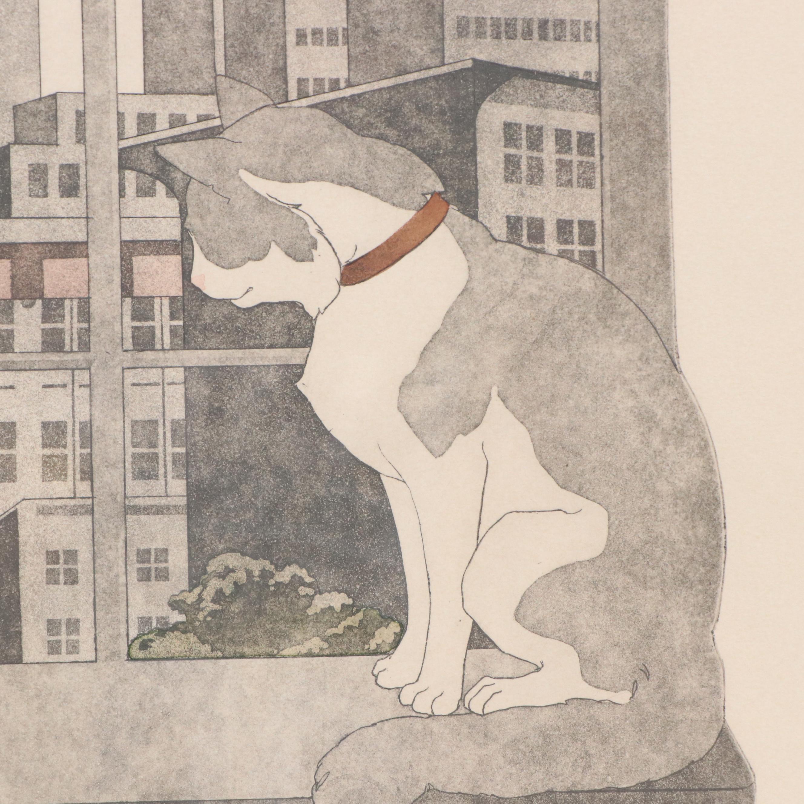 Etchings with Aquatint À la Poupée "City Cat" and "City Cat I," Late 20th C.