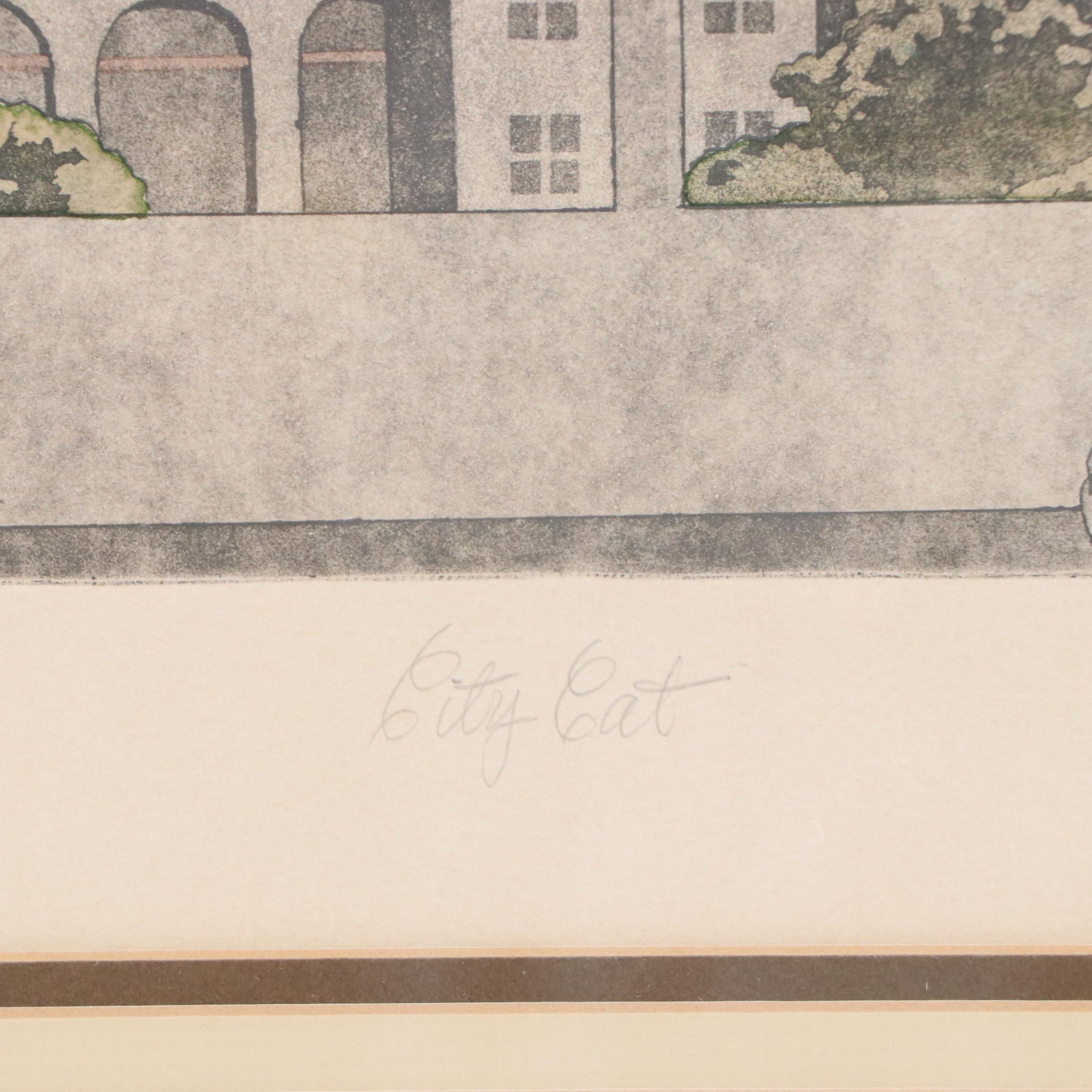 Etchings with Aquatint À la Poupée "City Cat" and "City Cat I," Late 20th C.