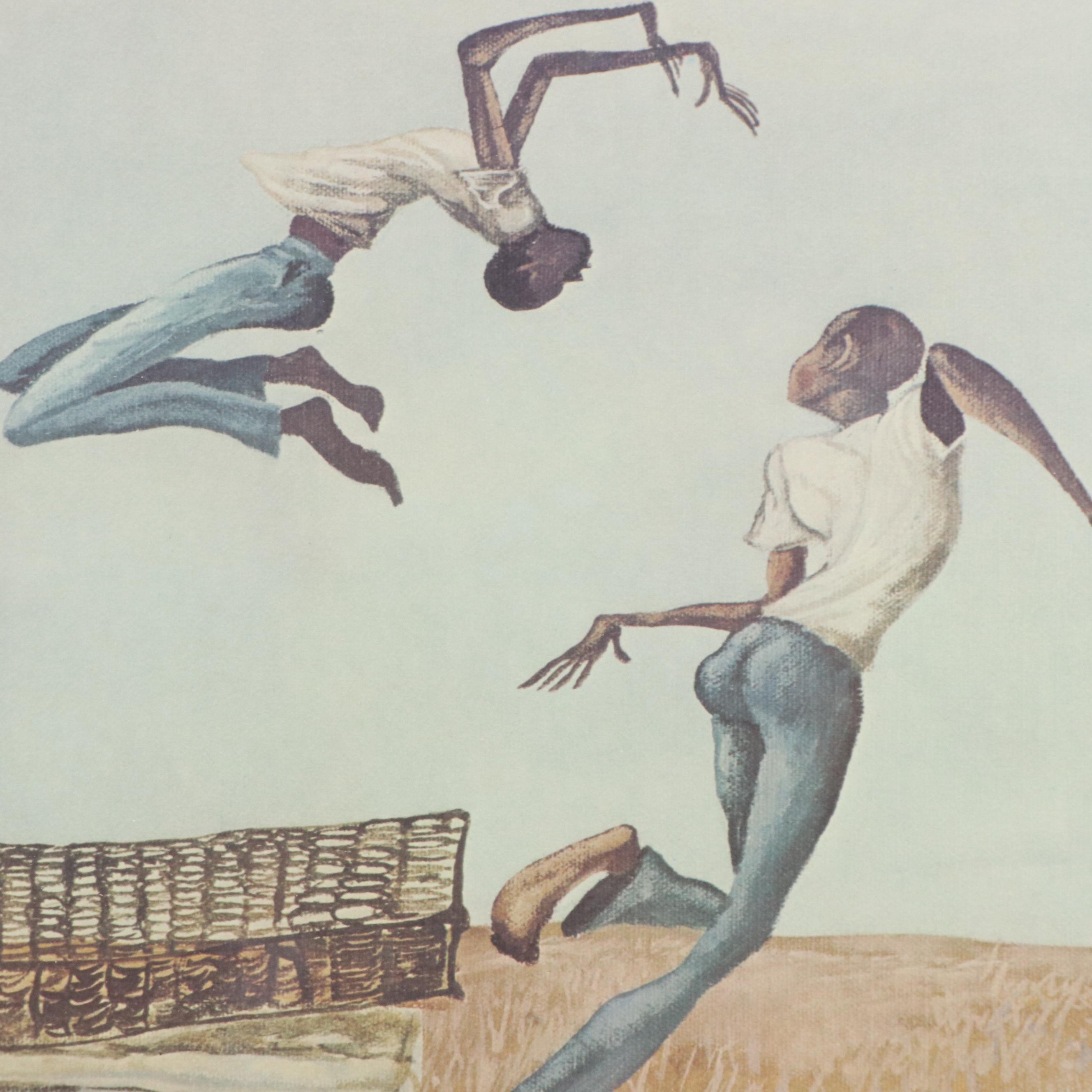 Ernie Barnes Offset Lithograph "Head Over Heels," Late 20th Century