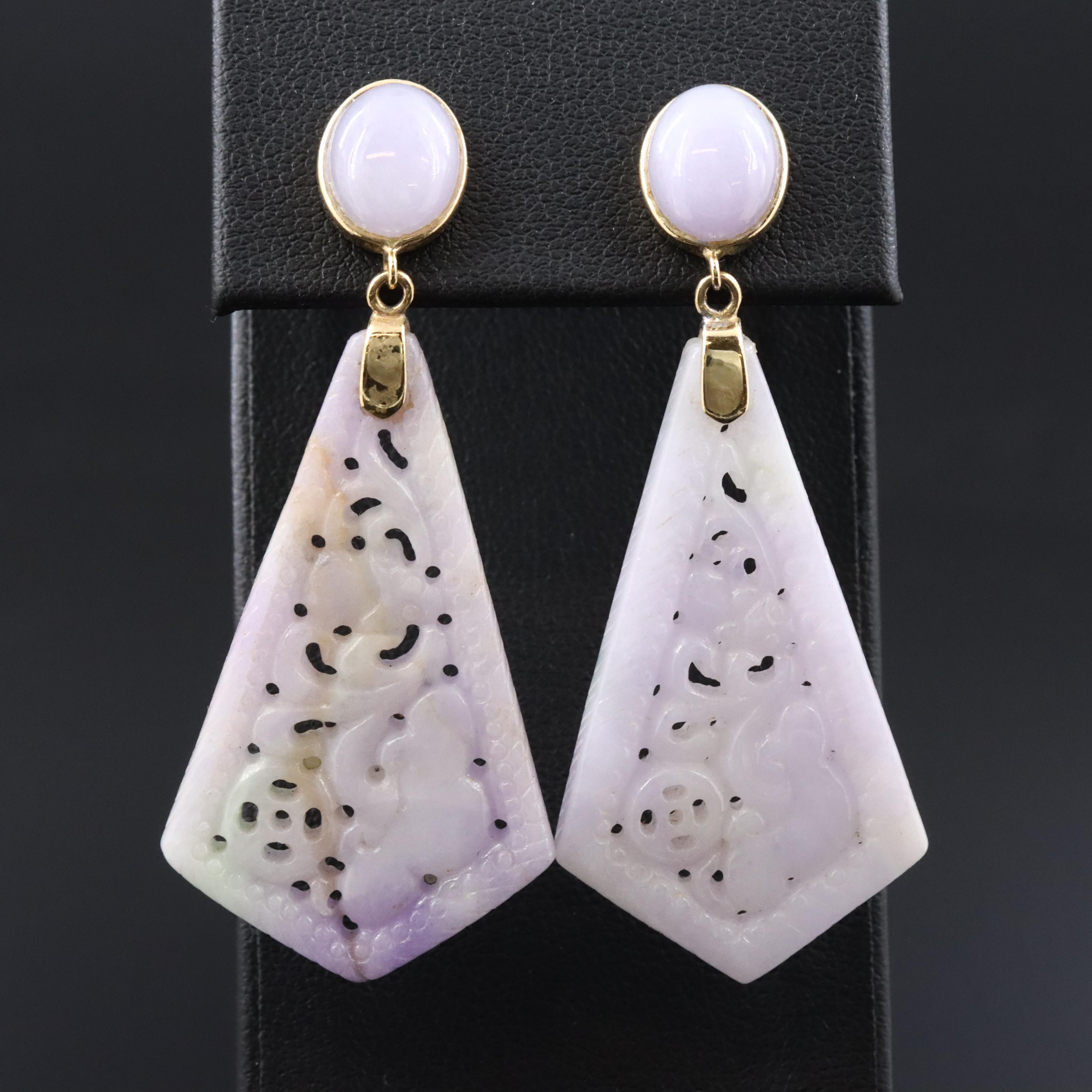 14K Jadeite Carved Earrings