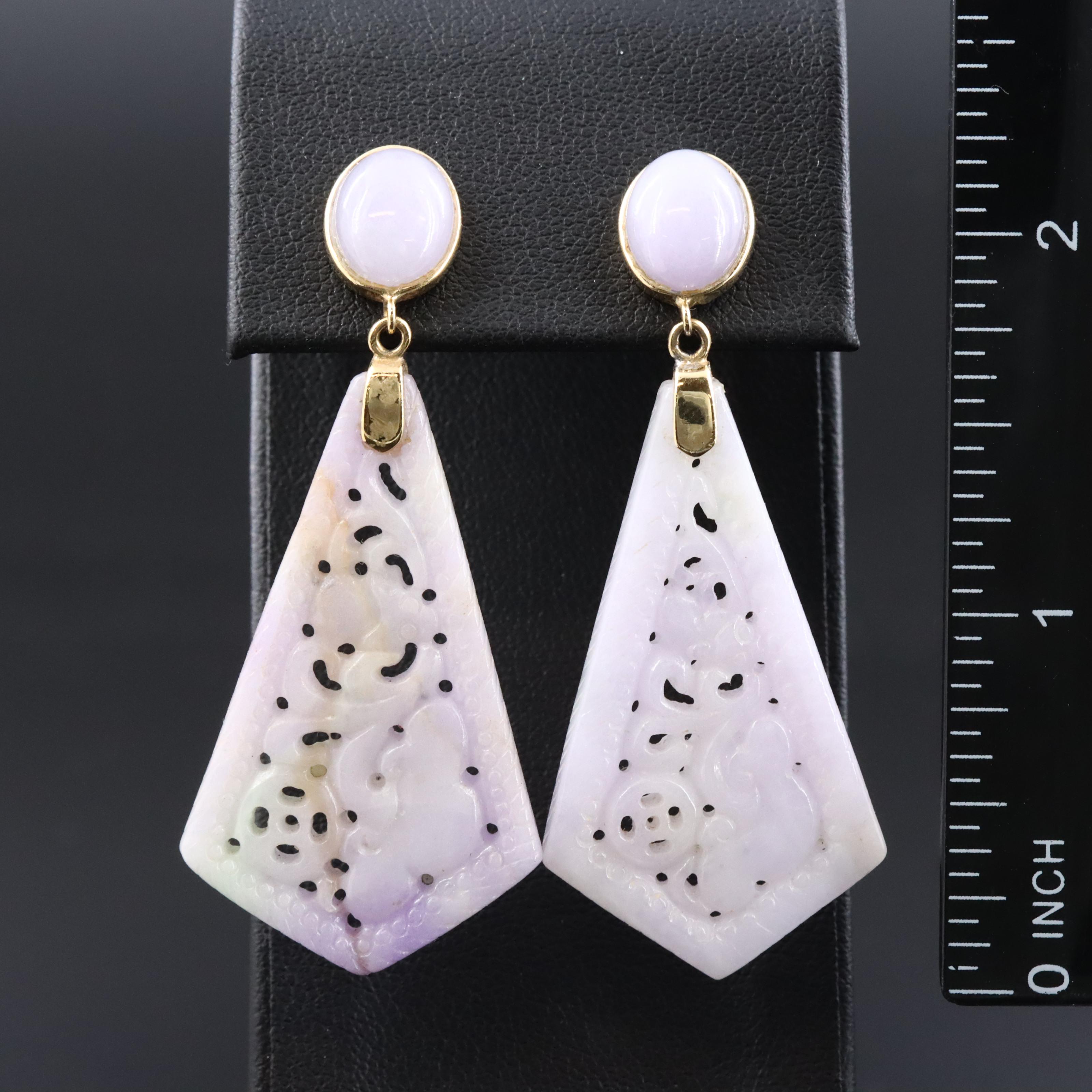 14K Jadeite Carved Earrings