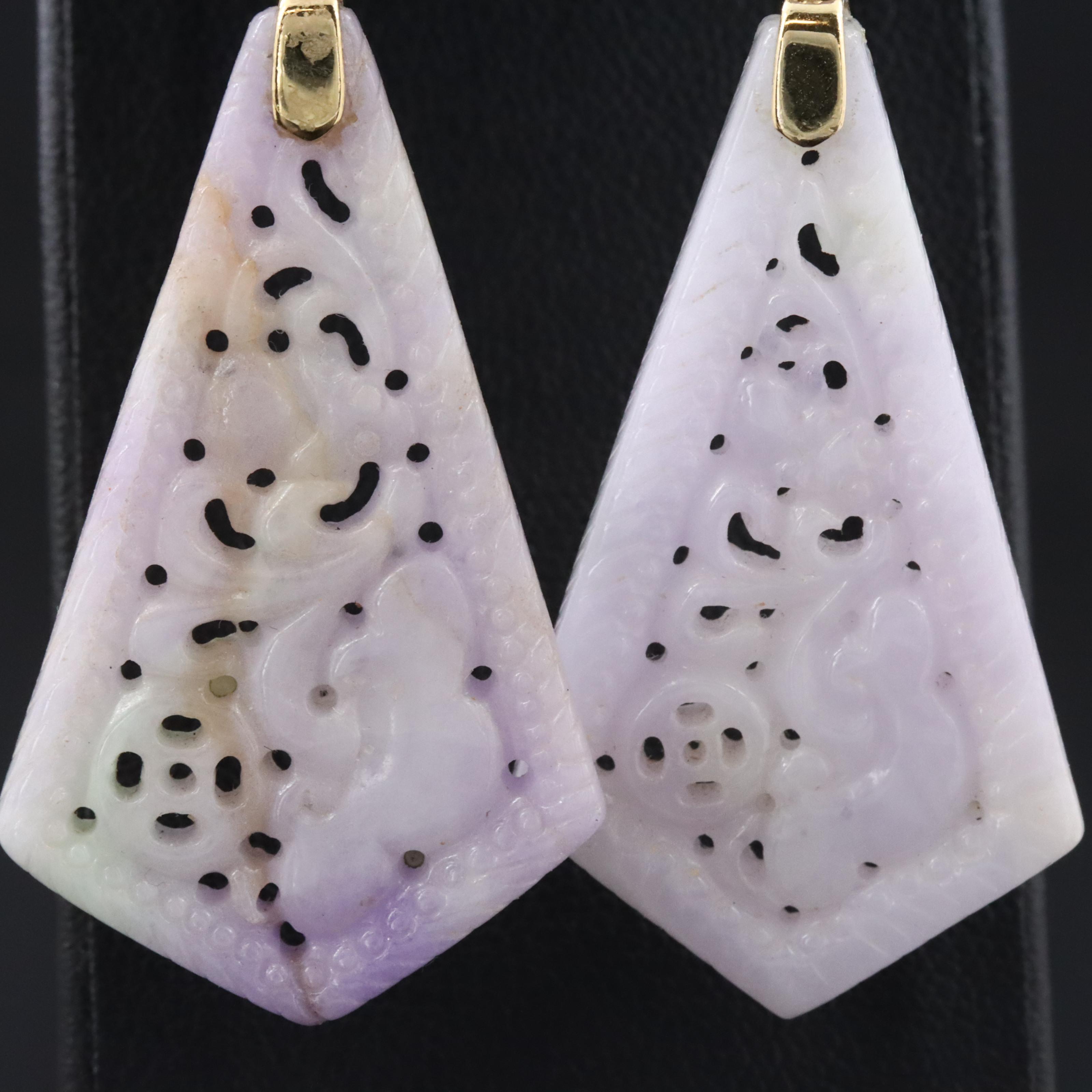 14K Jadeite Carved Earrings