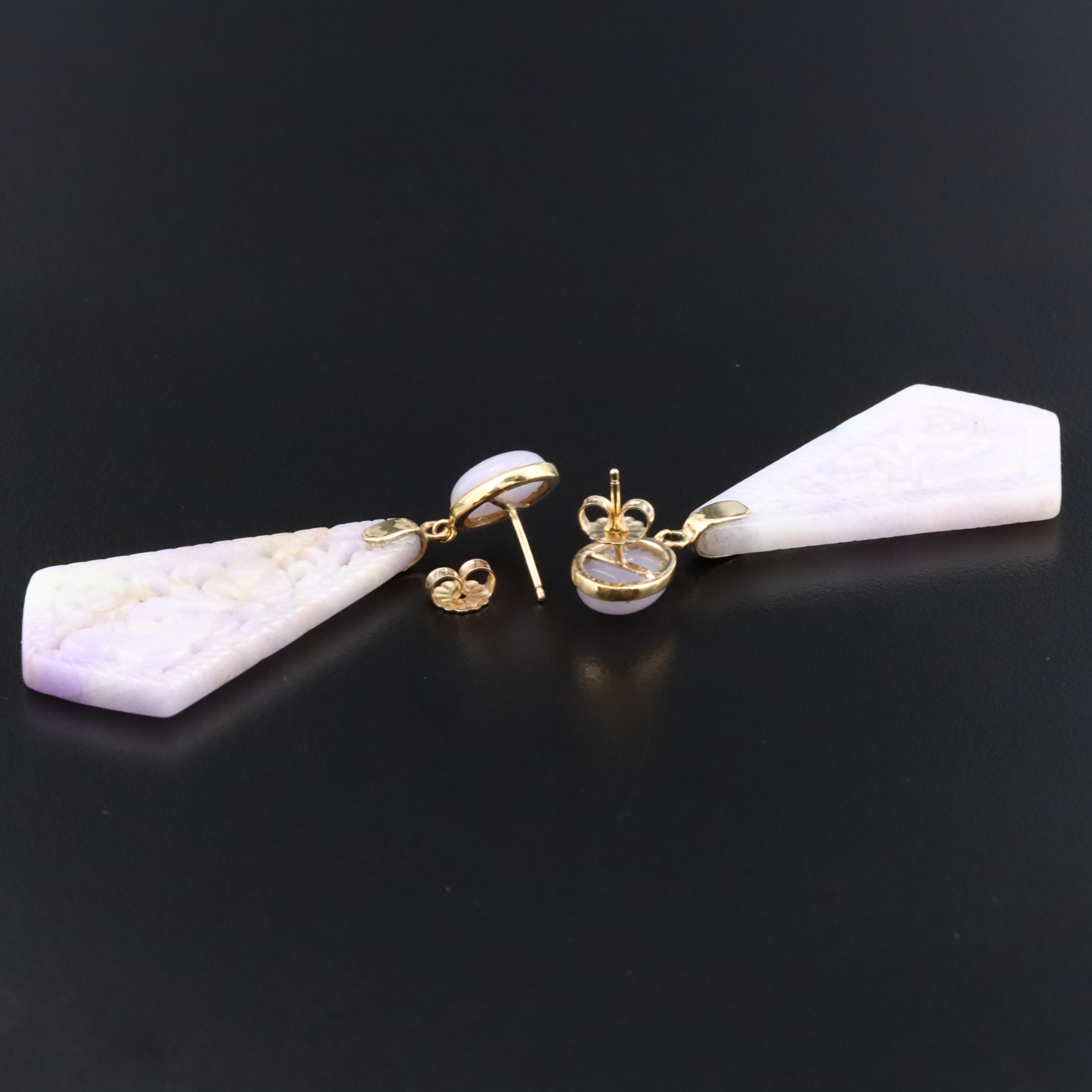 14K Jadeite Carved Earrings