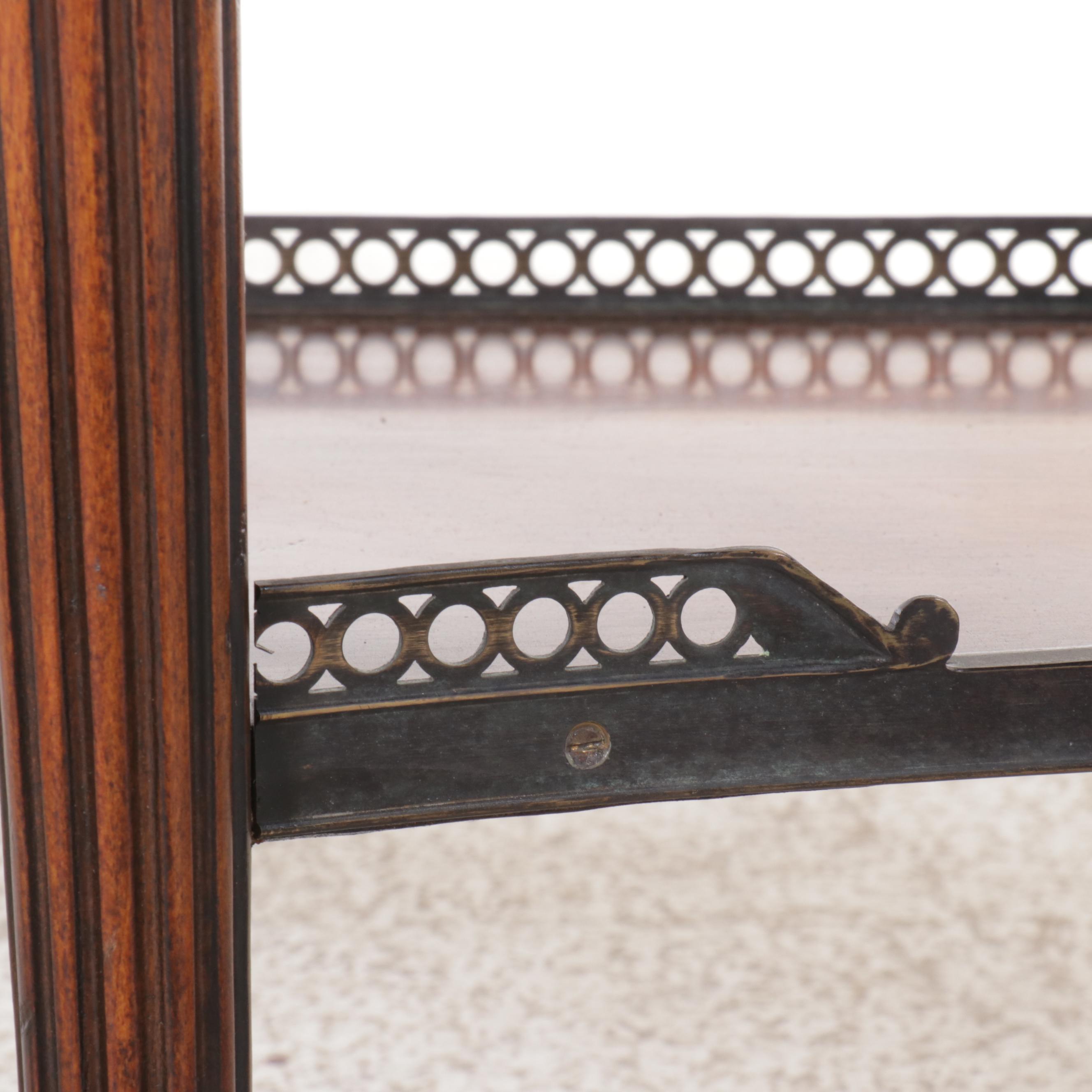 George III Style Mahogany Demilune Console Table with Drawer & Brass Gallery