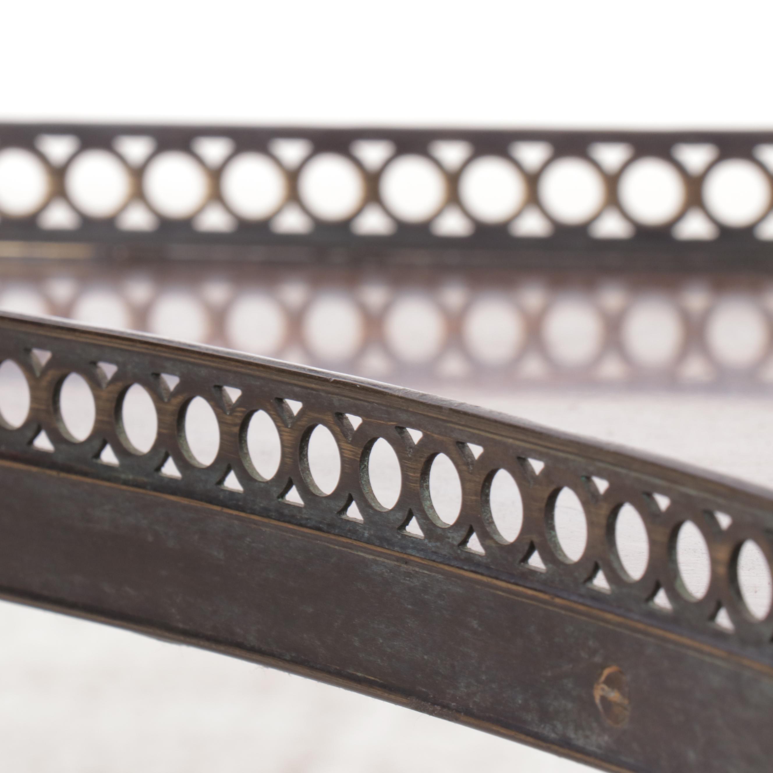 George III Style Mahogany Demilune Console Table with Drawer & Brass Gallery