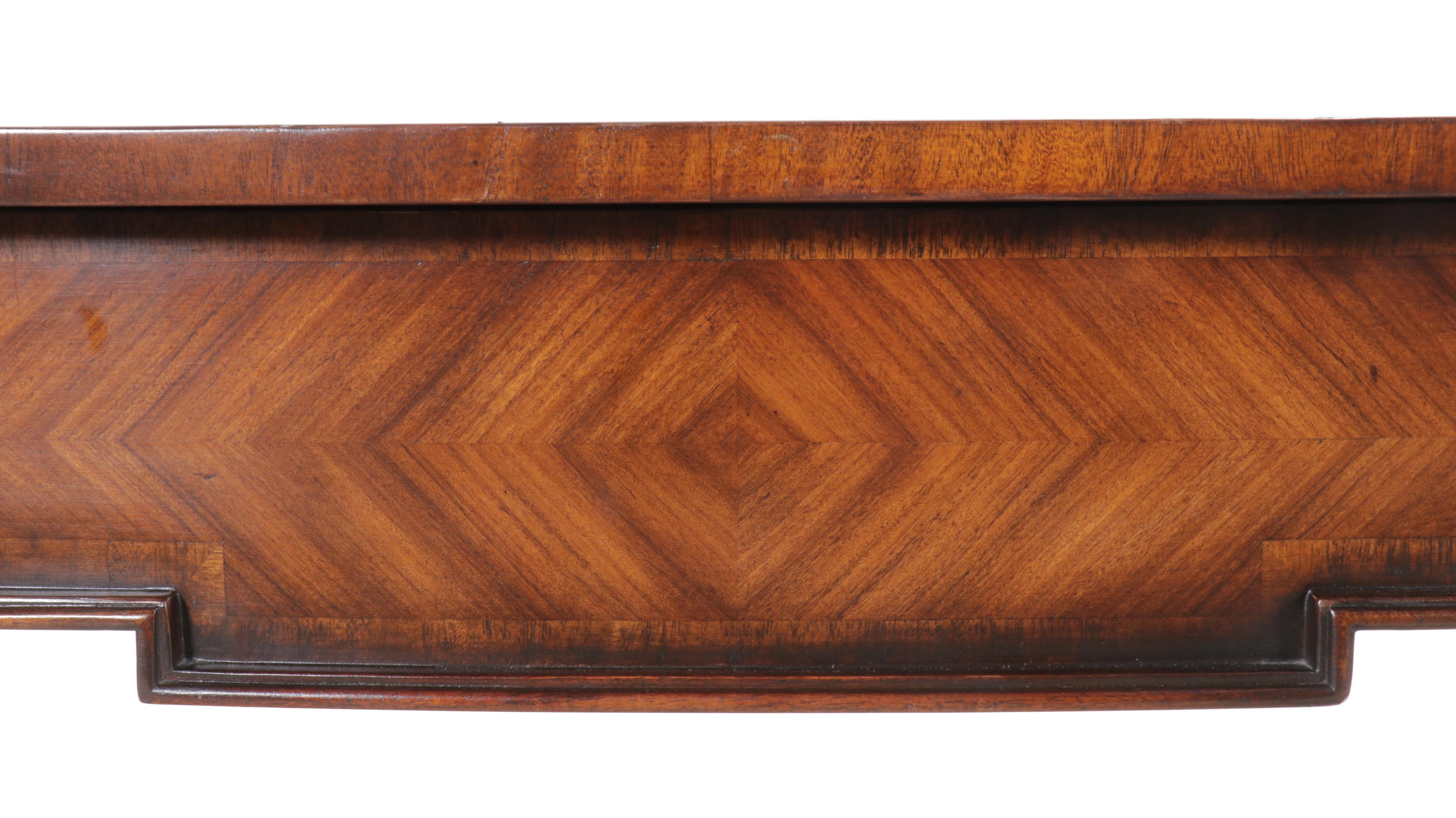 George III Style Mahogany Demilune Console Table with Drawer & Brass Gallery