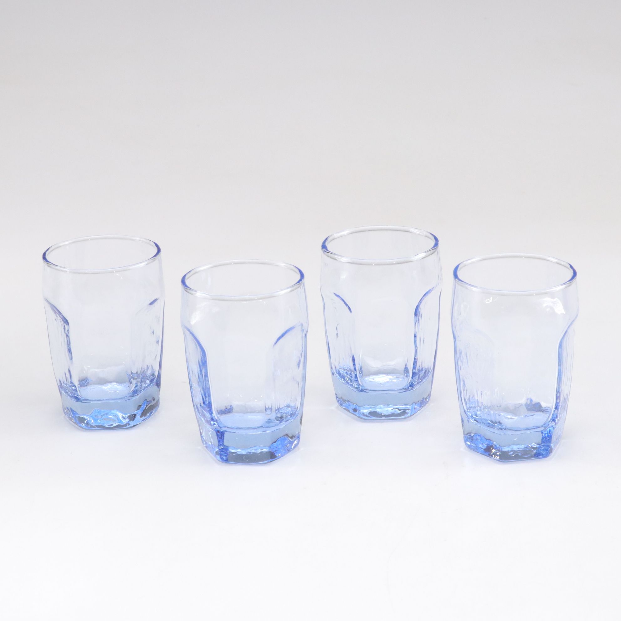 Four Libbey "Chivalry" Glasses with Ice Bucket, Serving Tray, and Blue Bowls