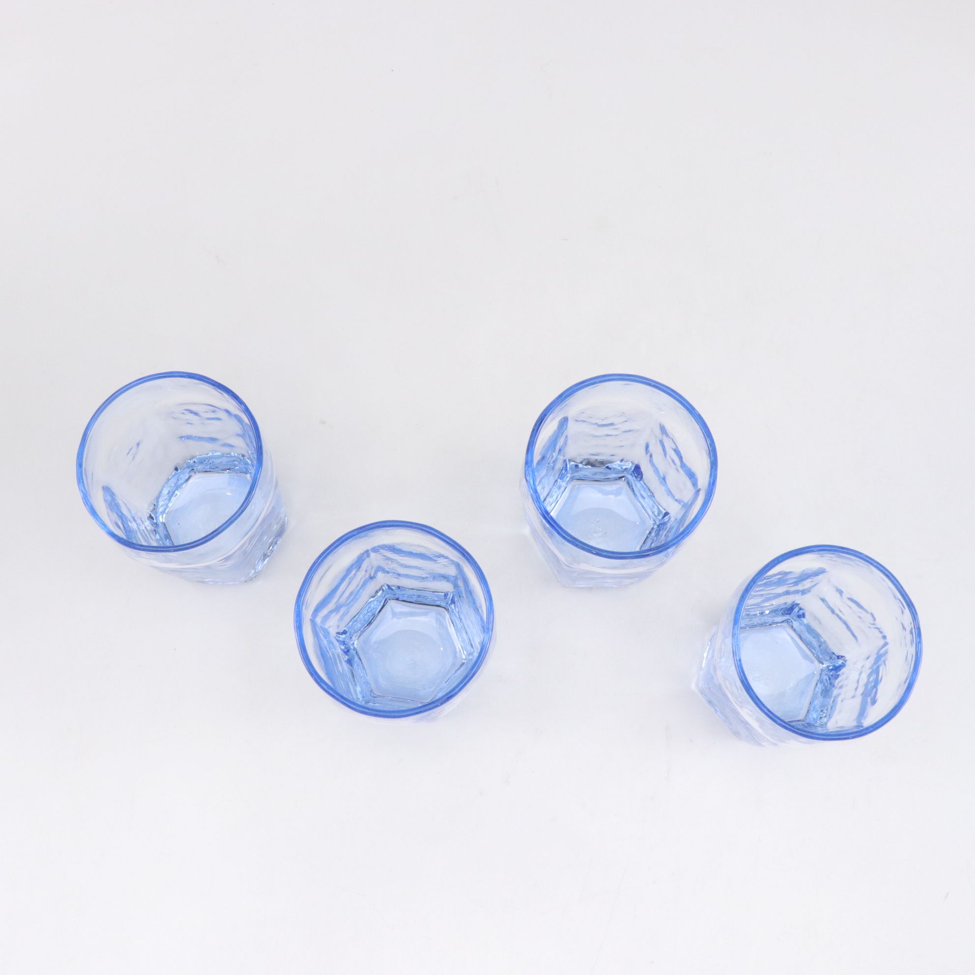 Four Libbey "Chivalry" Glasses with Ice Bucket, Serving Tray, and Blue Bowls