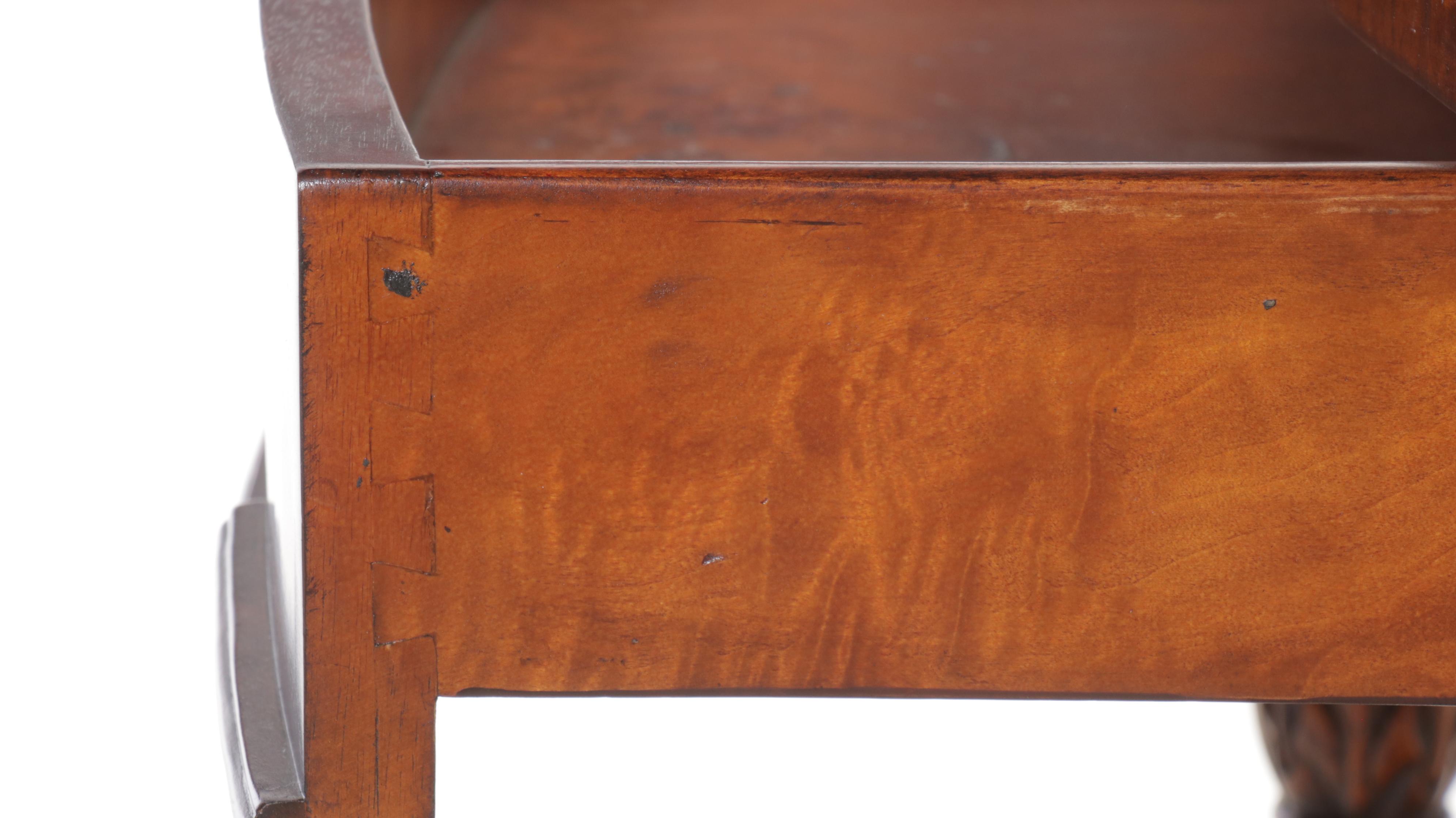 George III Style Mahogany Demilune Console Table with Drawer & Brass Gallery