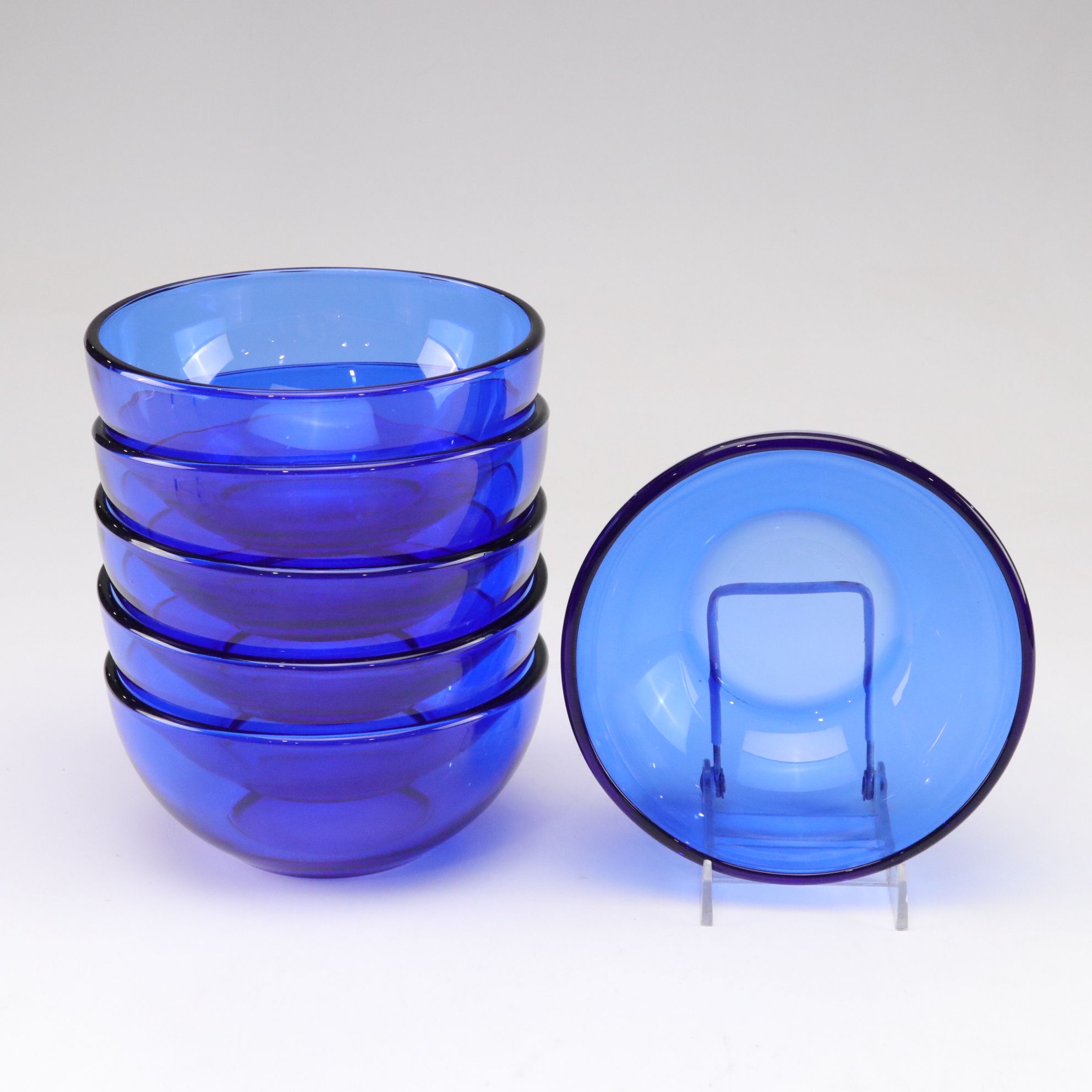 Four Libbey "Chivalry" Glasses with Ice Bucket, Serving Tray, and Blue Bowls