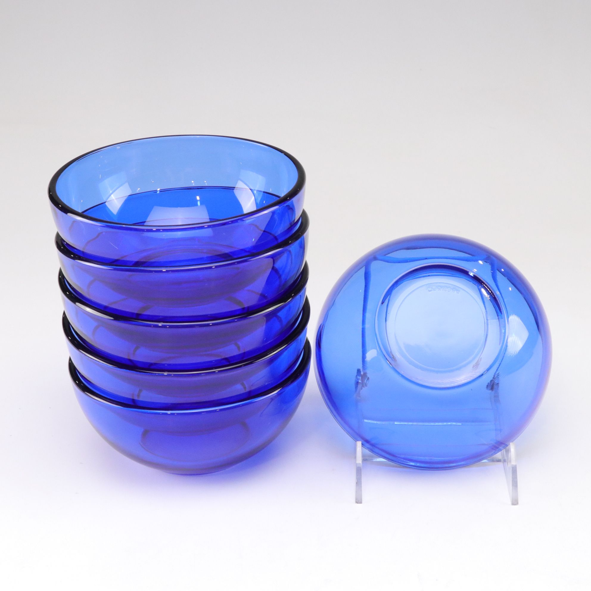 Four Libbey "Chivalry" Glasses with Ice Bucket, Serving Tray, and Blue Bowls