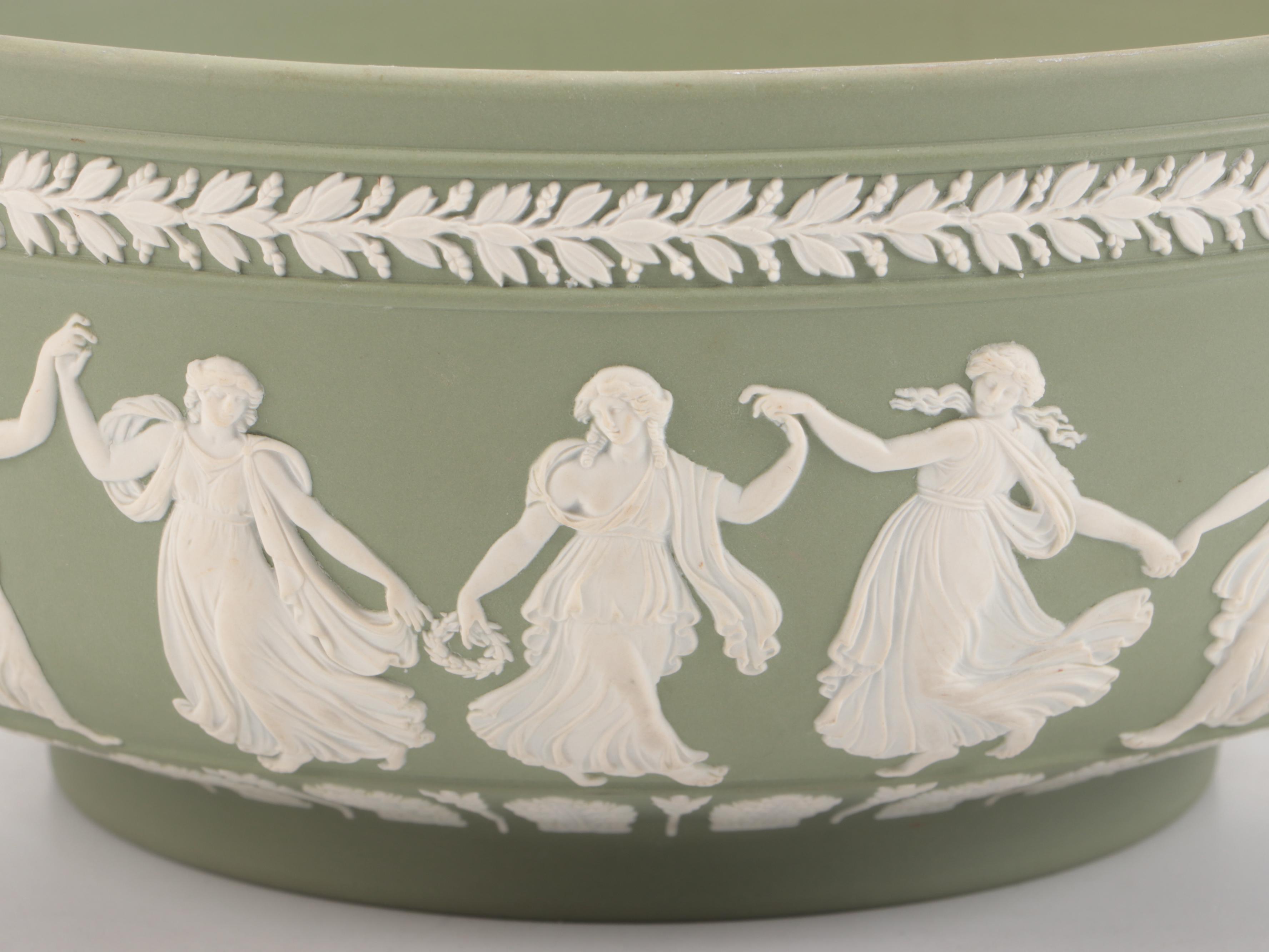 Wedgwood Cream on Celadon Jasperware Acanthus Bowl