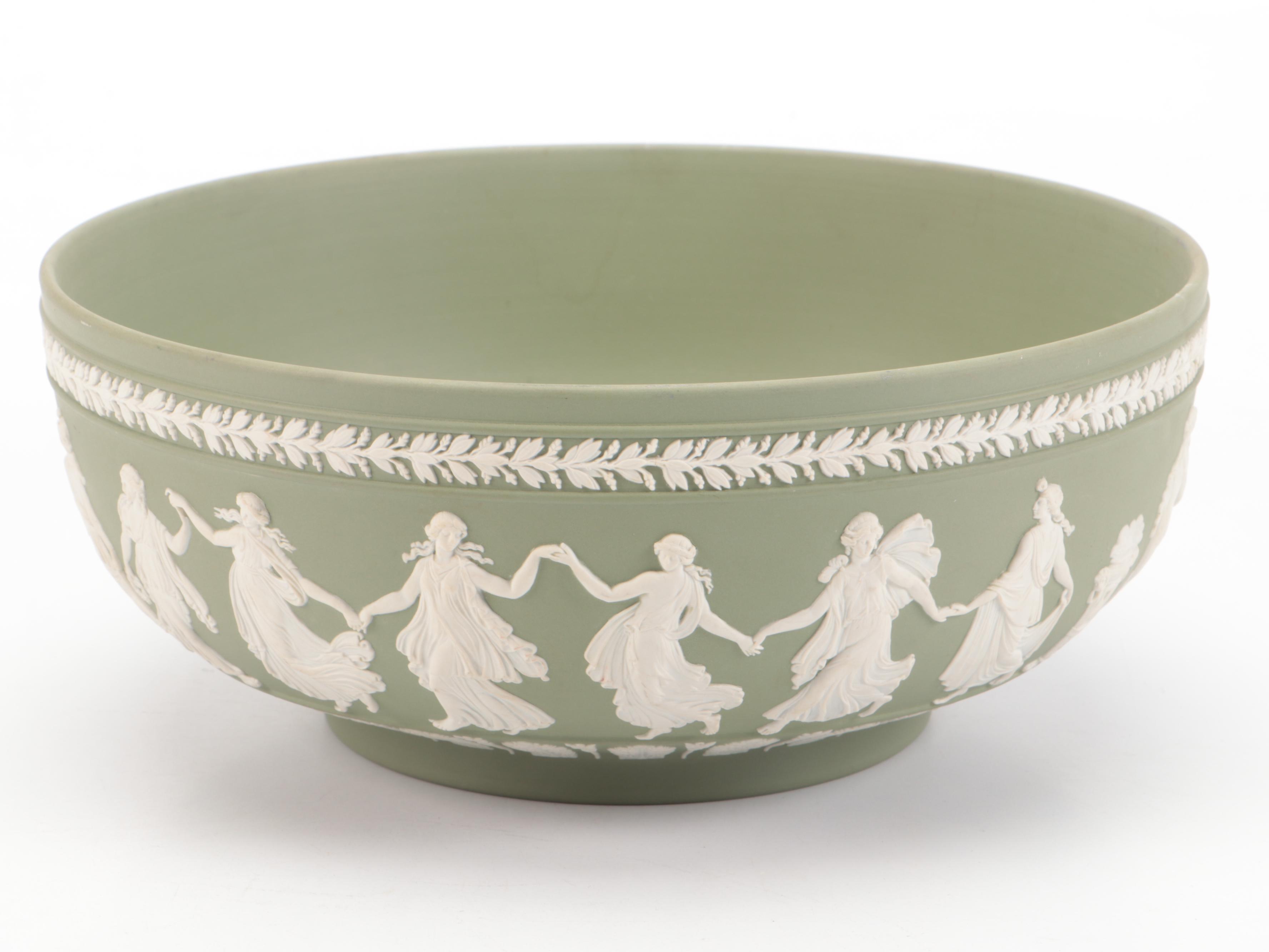 Wedgwood Cream on Celadon Jasperware Acanthus Bowl