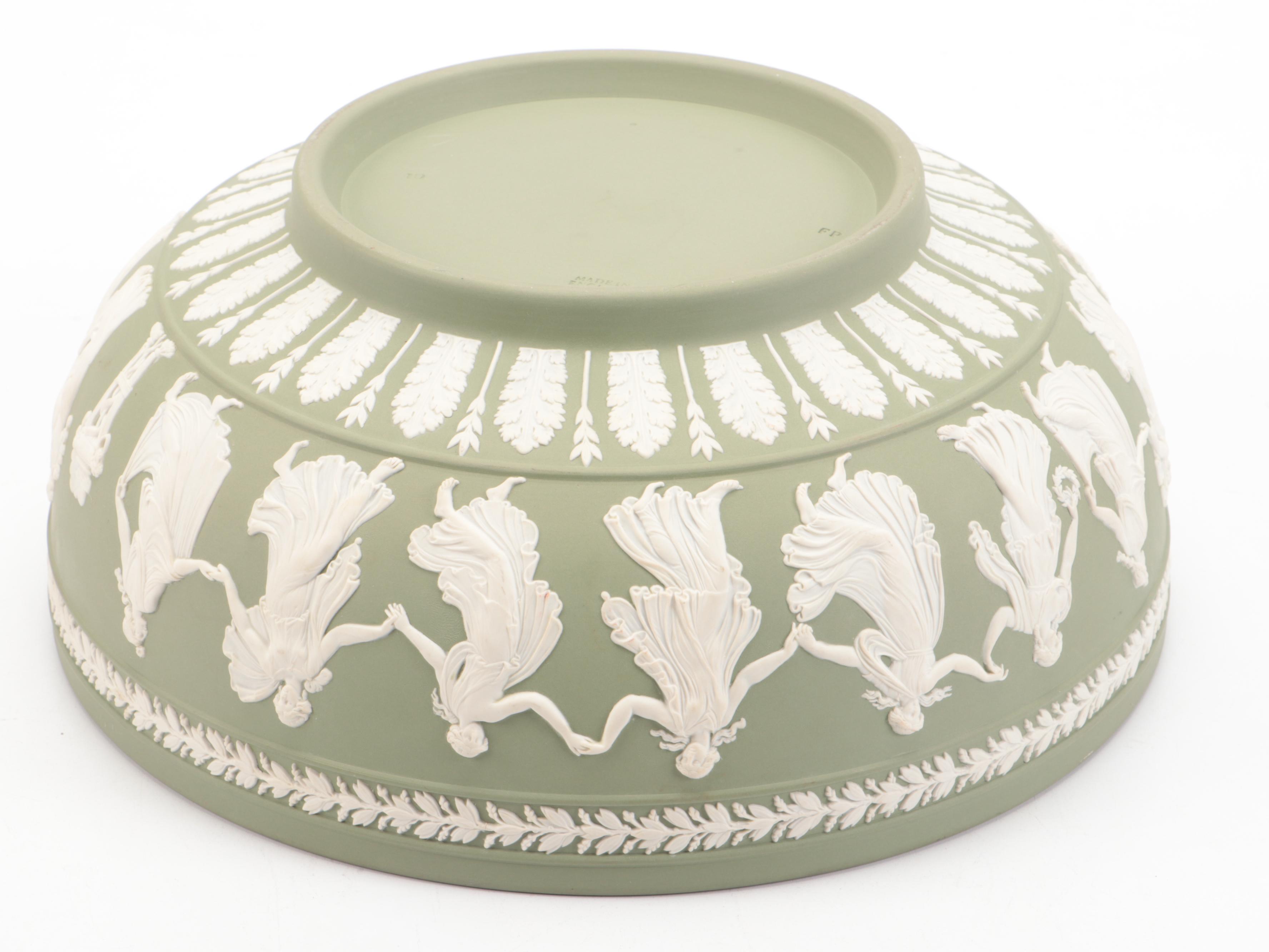 Wedgwood Cream on Celadon Jasperware Acanthus Bowl