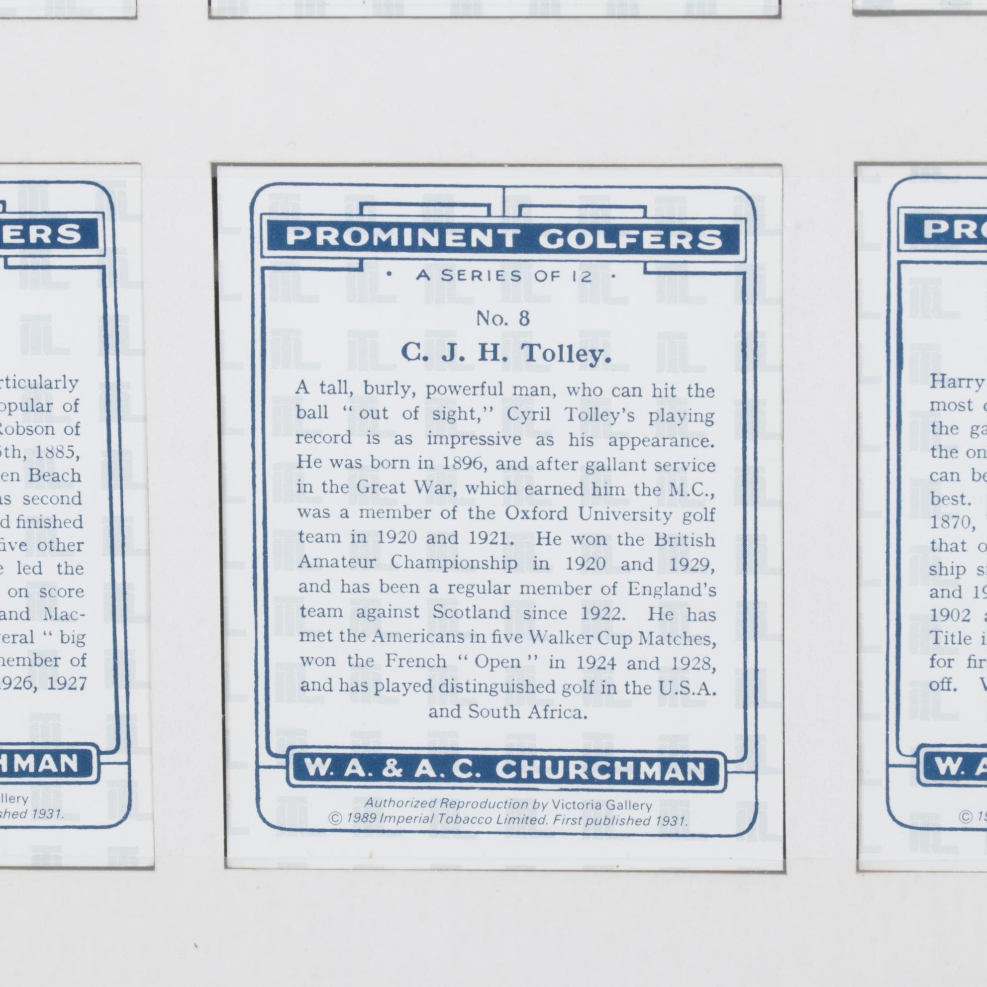 Reproductions of 1931 Tobacco Cards Featuring Caricatures of Prominent Golfers