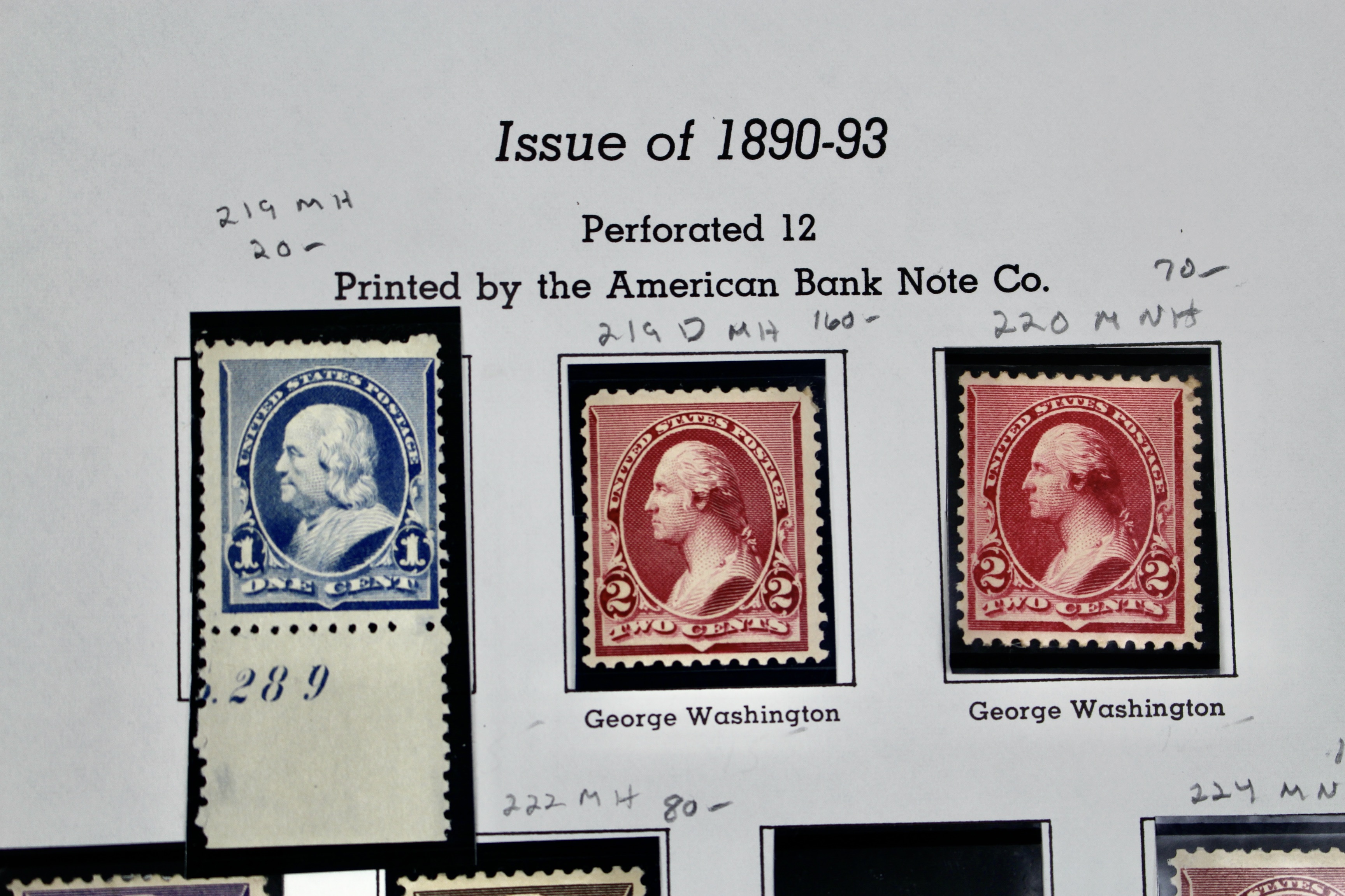 Ten Mint Condition U.S. Stamp Issues of 1890 to 1893, Scott 219 to 229