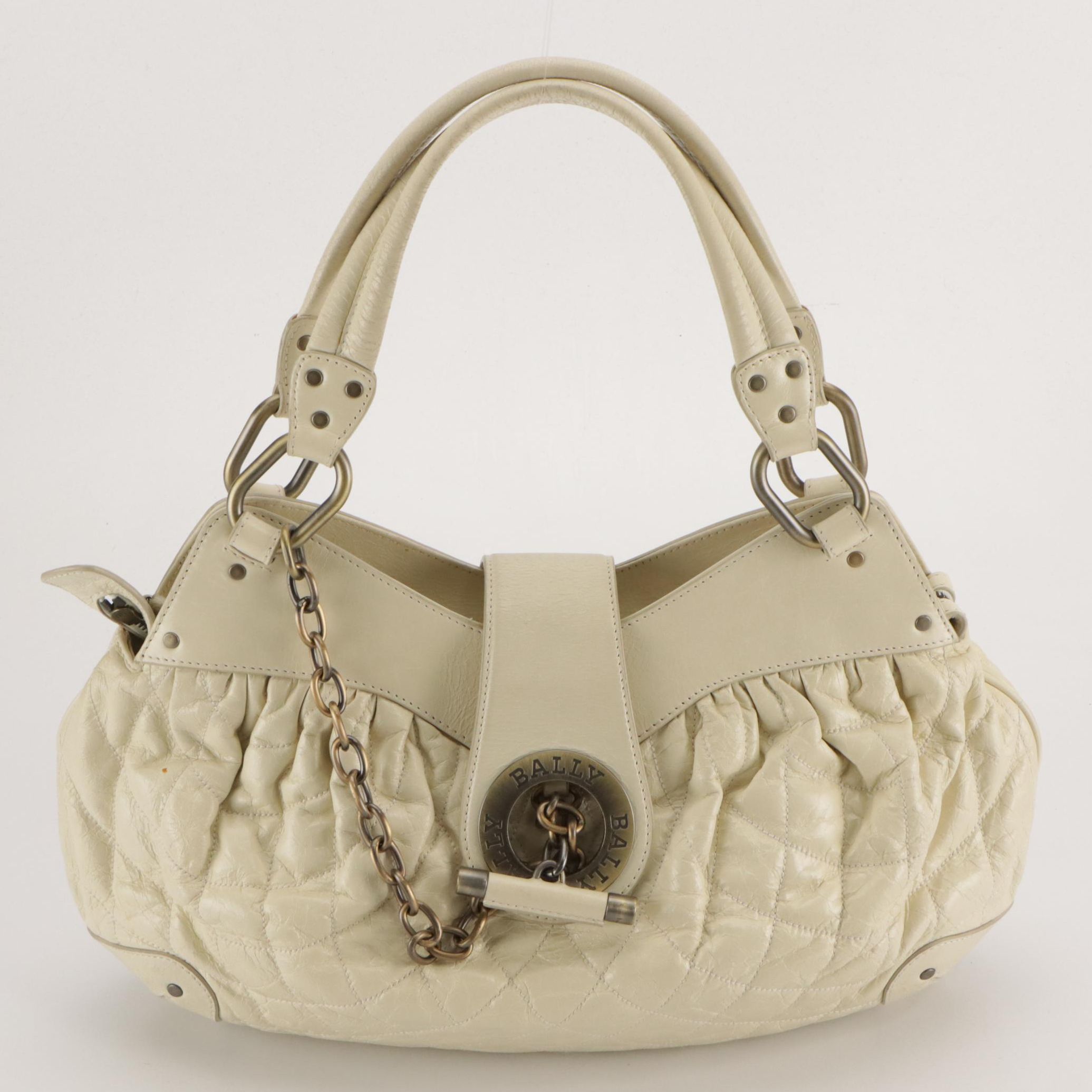 Bally Quilted Leather Shoulder Bag with Chain-Link Toggle Clasp