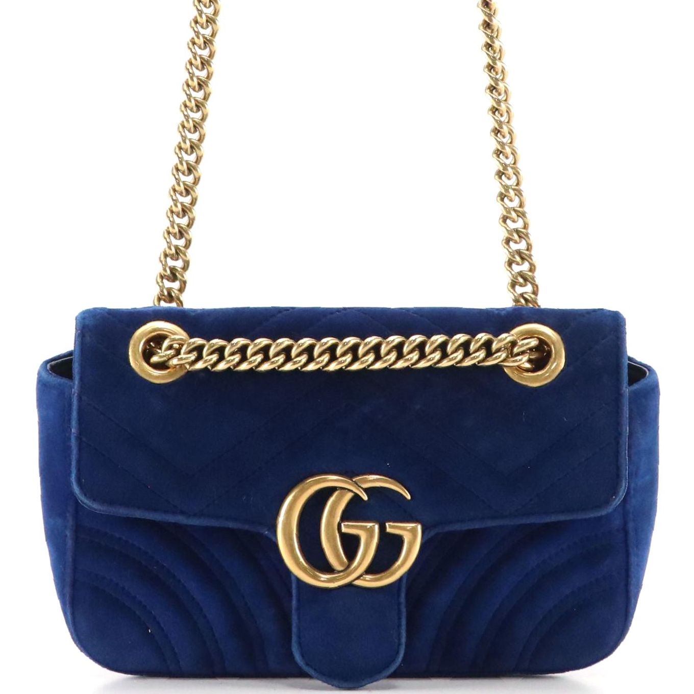 Gucci Blue Matelassé Velvet Mini GG Marmot Shoulder Bag