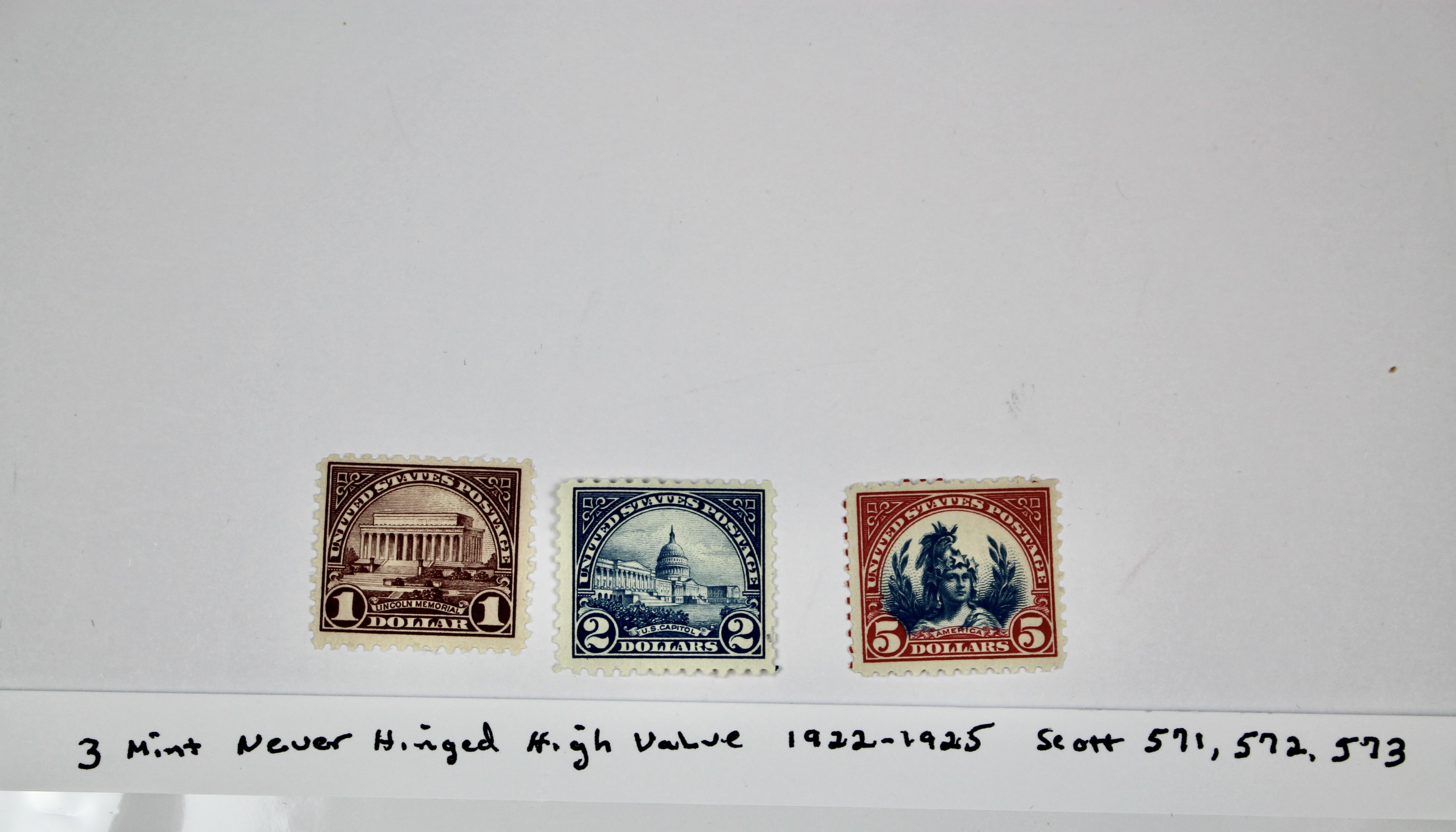 Three Mint Never Hinged High Value Postage Stamps, 1922 to 1925