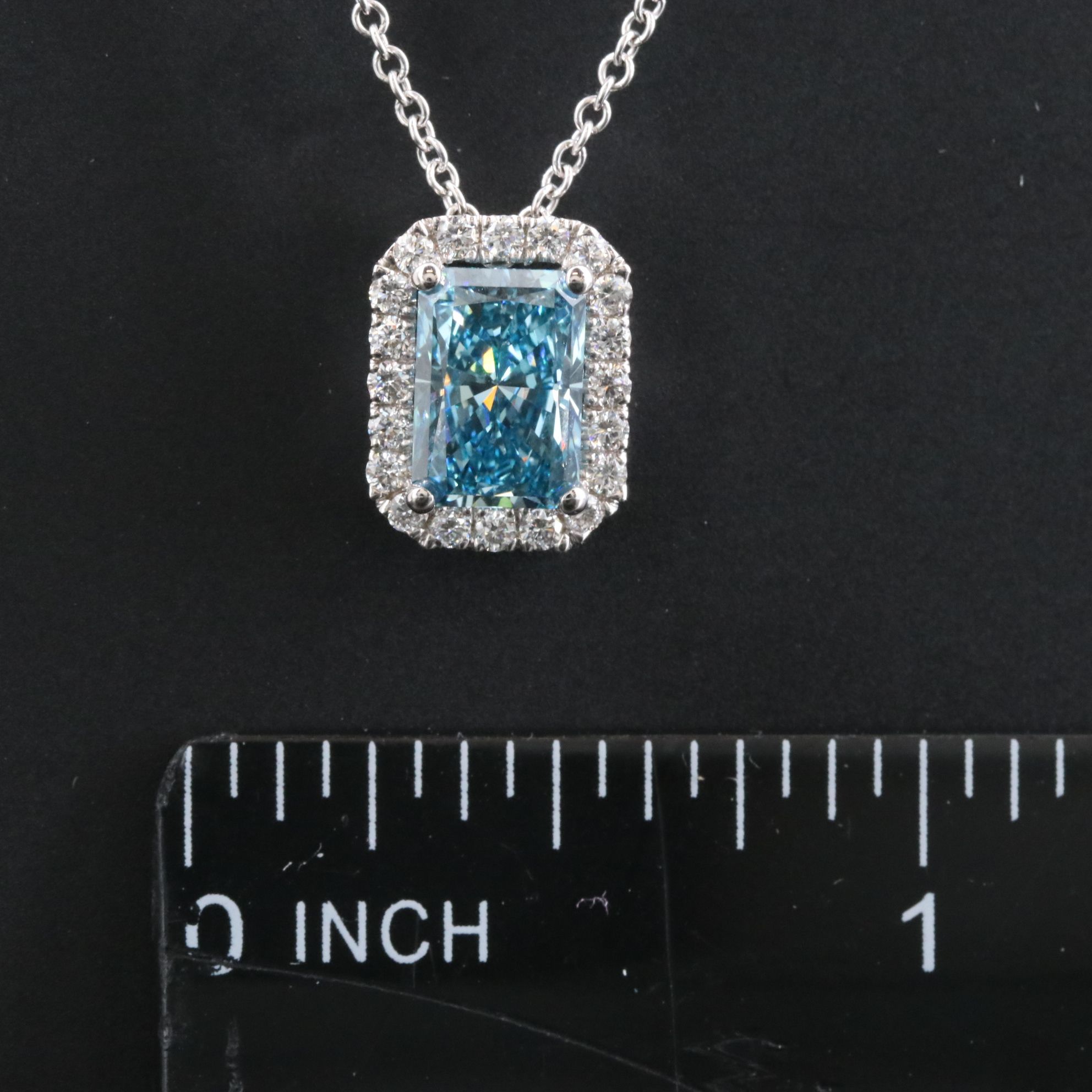 18K 1.74 CTW Lab Grown Diamond Necklace with IGI Report and Fancy Blue Center