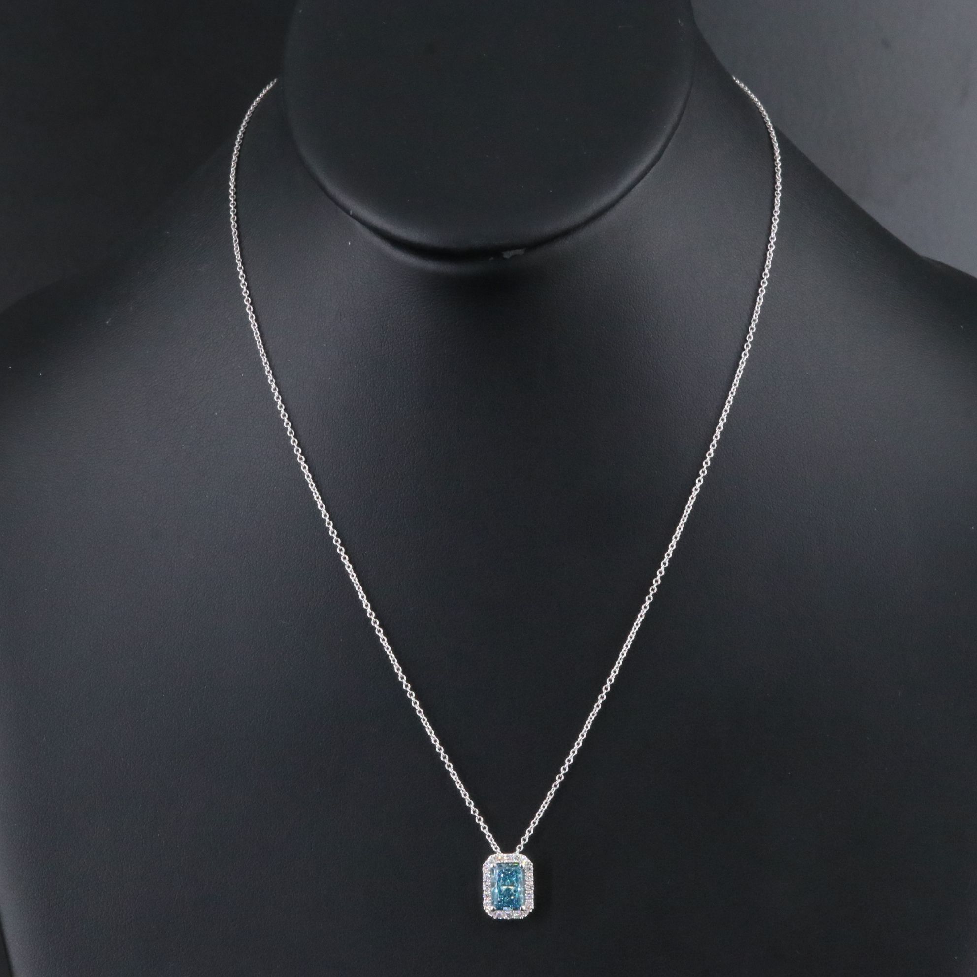 18K 1.74 CTW Lab Grown Diamond Necklace with IGI Report and Fancy Blue Center