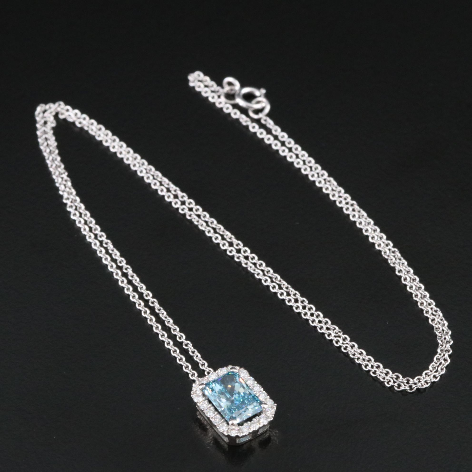 18K 1.74 CTW Lab Grown Diamond Necklace with IGI Report and Fancy Blue Center