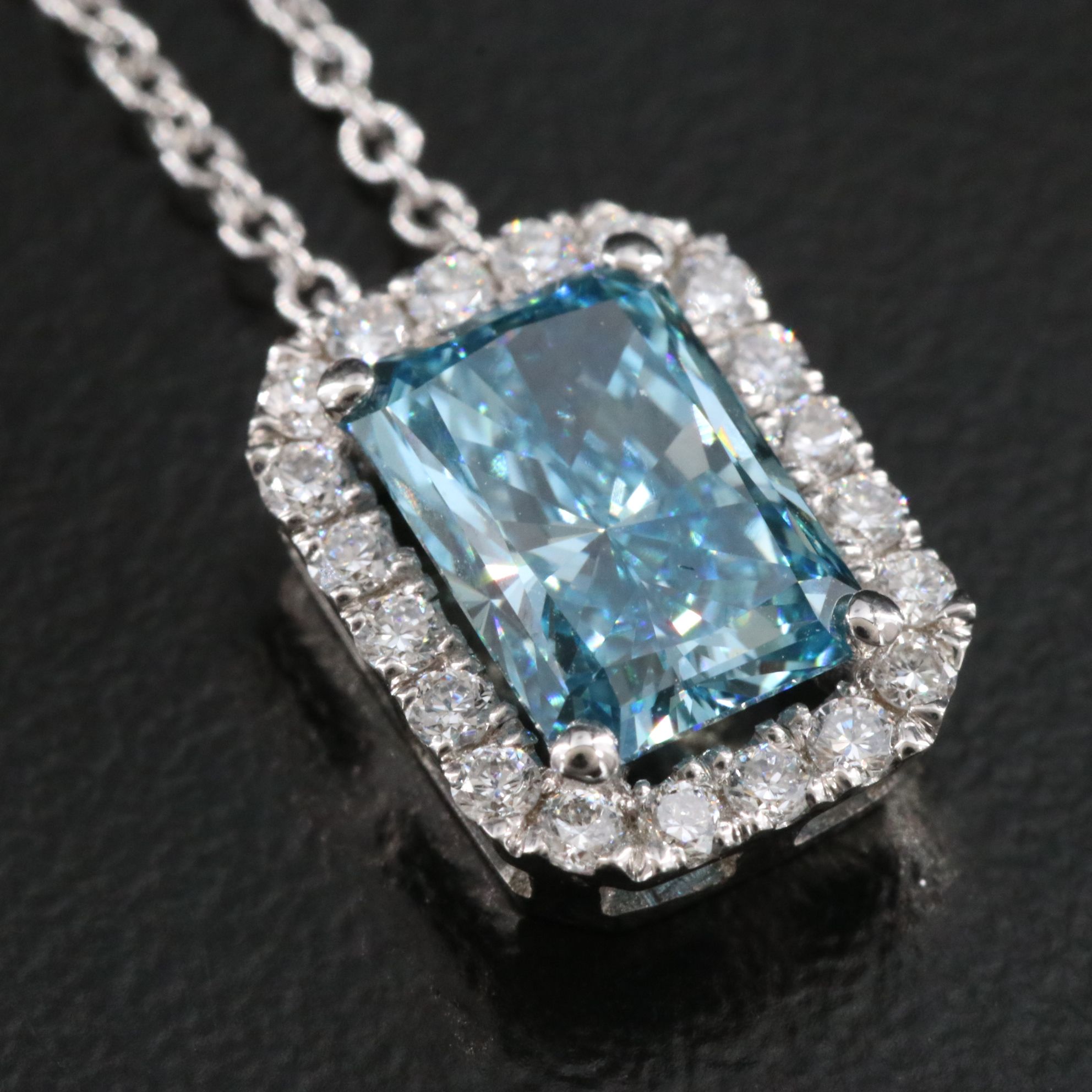 18K 1.74 CTW Lab Grown Diamond Necklace with IGI Report and Fancy Blue Center