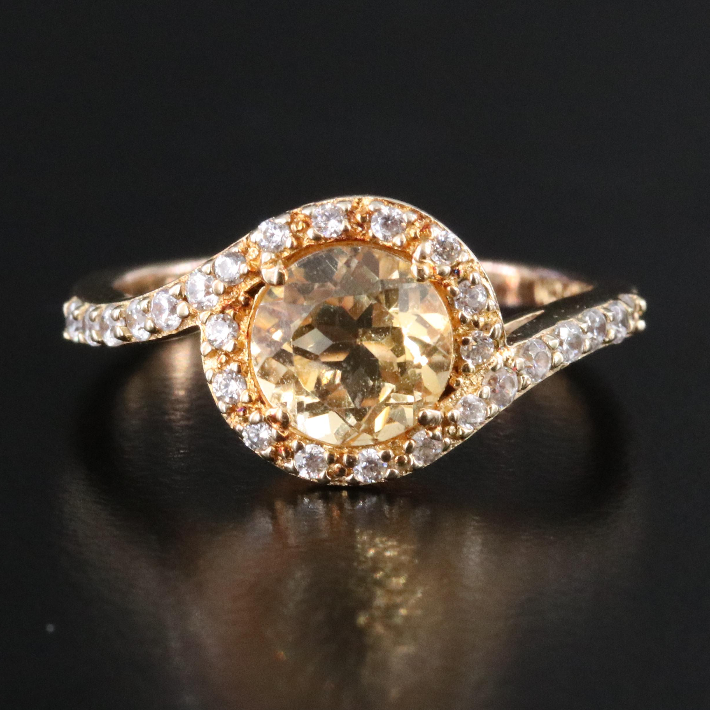 Sterling Citrine and CZ Ring