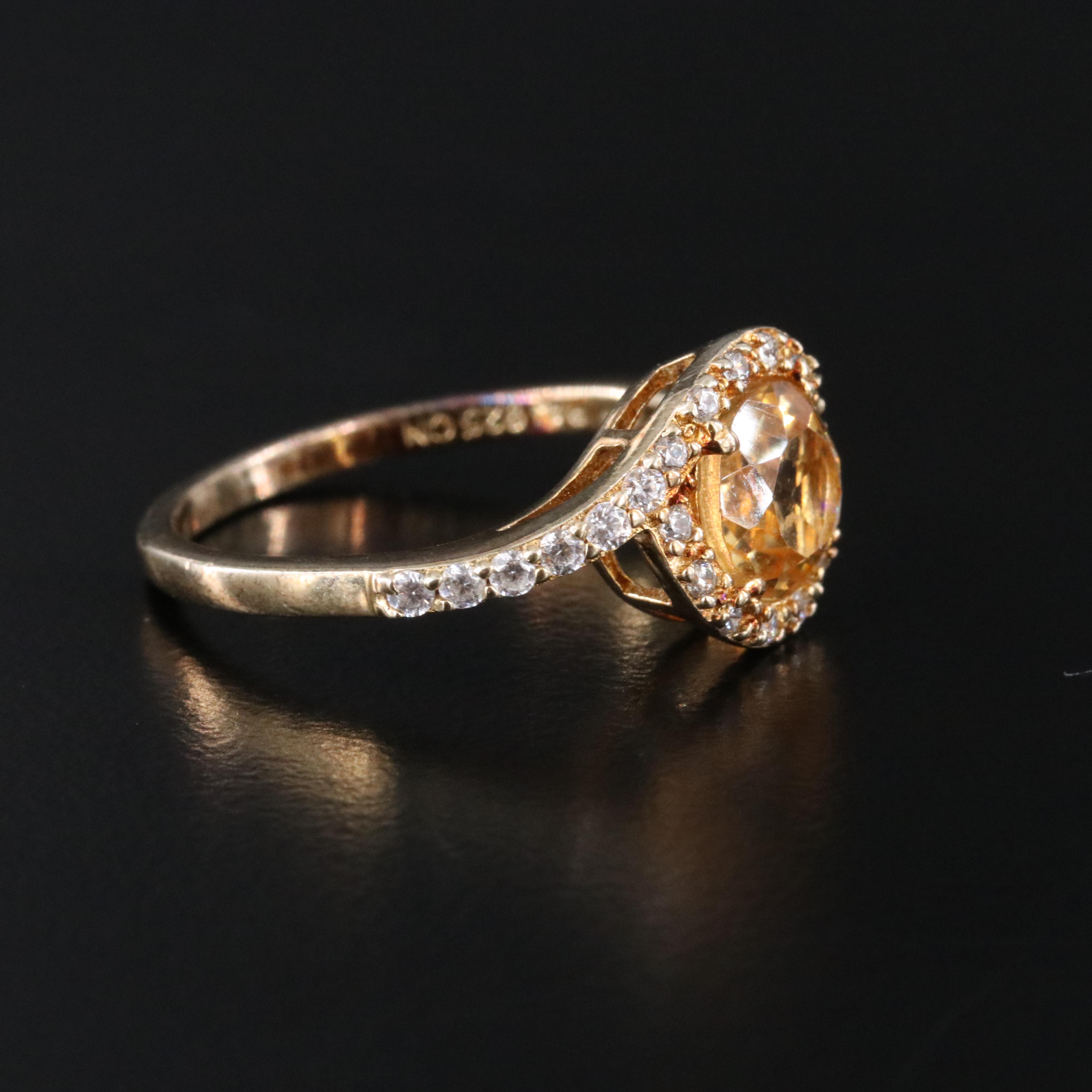 Sterling Citrine and CZ Ring