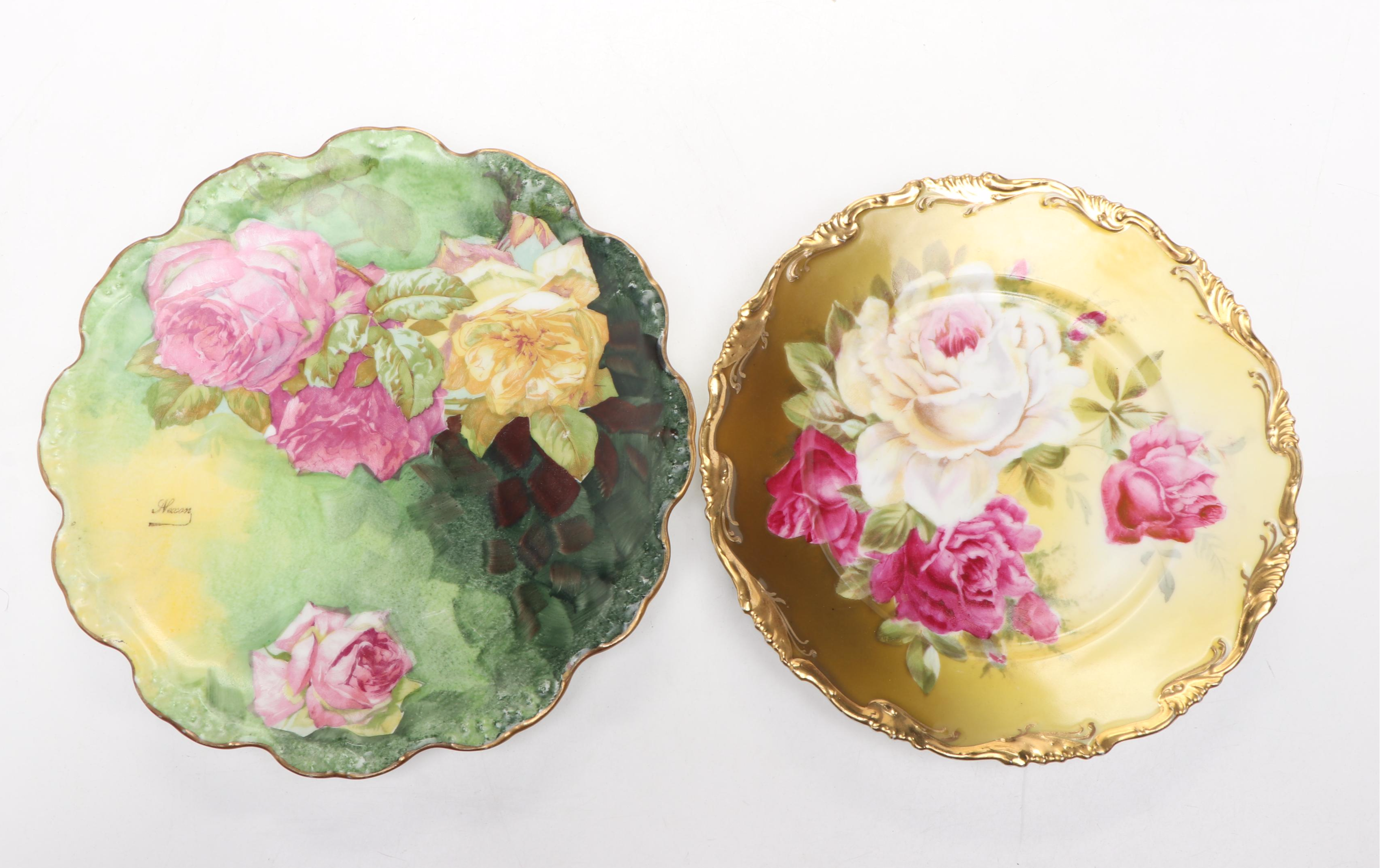 Art Nouveau Majolica Vase with Other Rose Pattern Porcelain Plates and Ewer