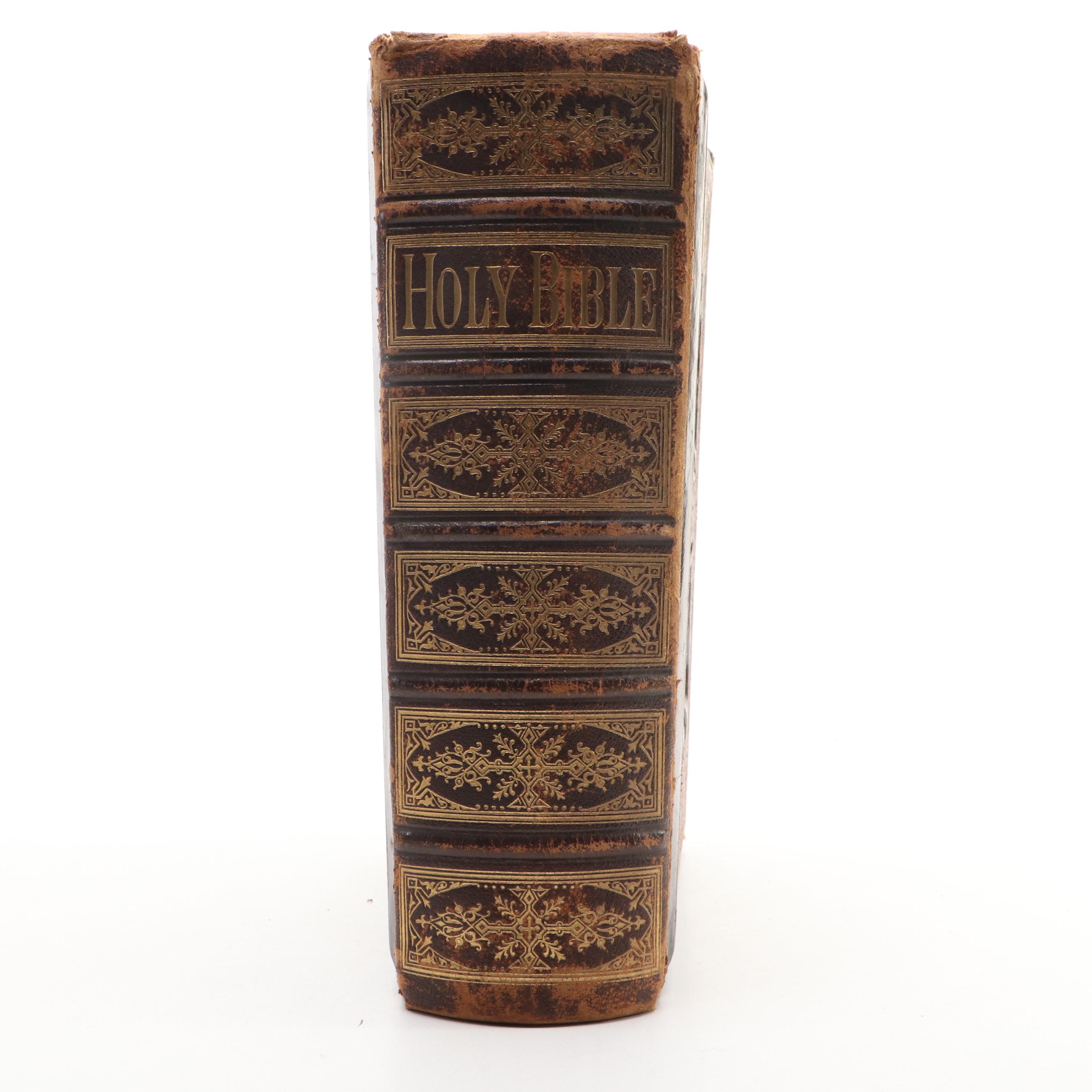 Embossed Leather Bound Pictorial Family Bible with Apocrypha, Late 19th Century