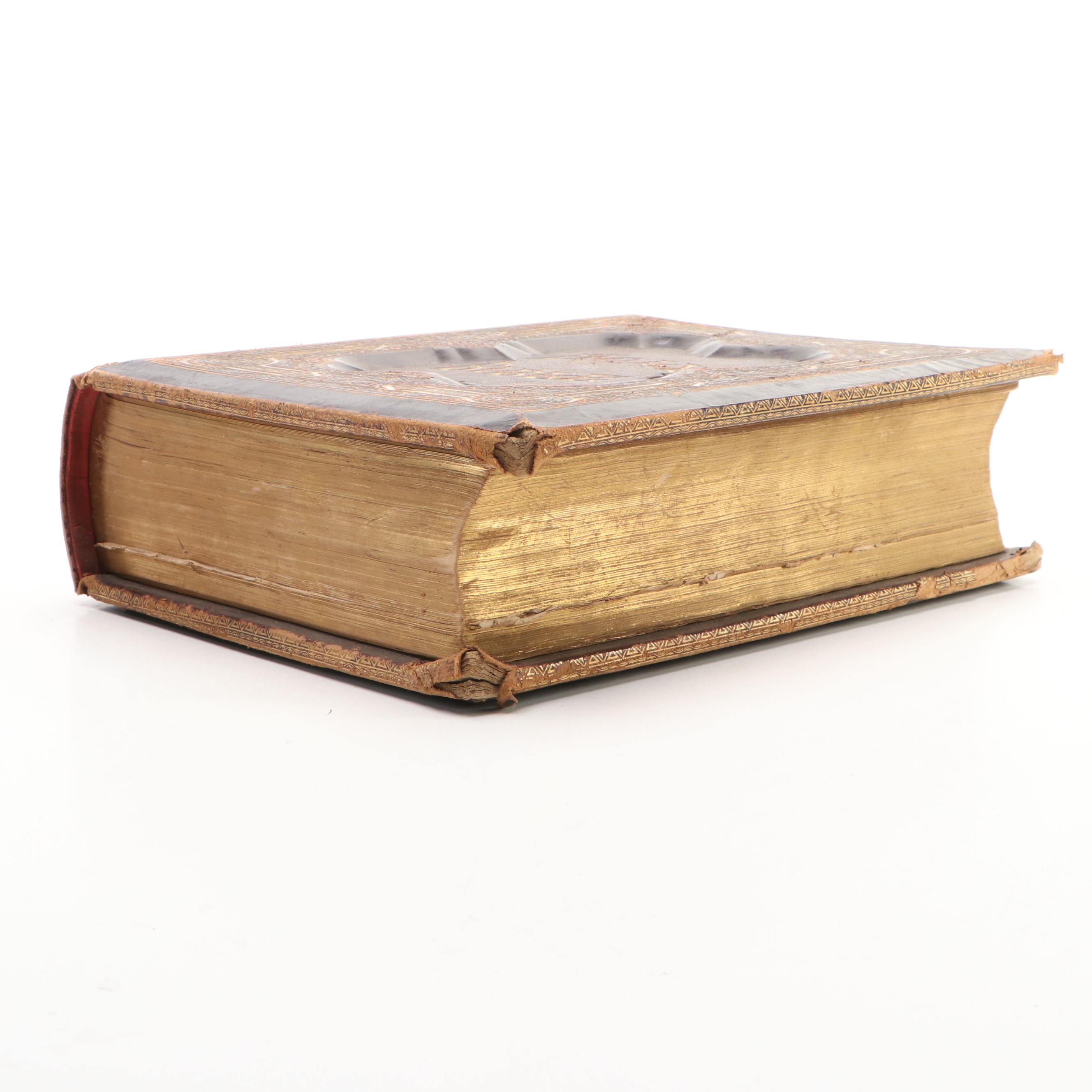 Embossed Leather Bound Pictorial Family Bible with Apocrypha, Late 19th Century