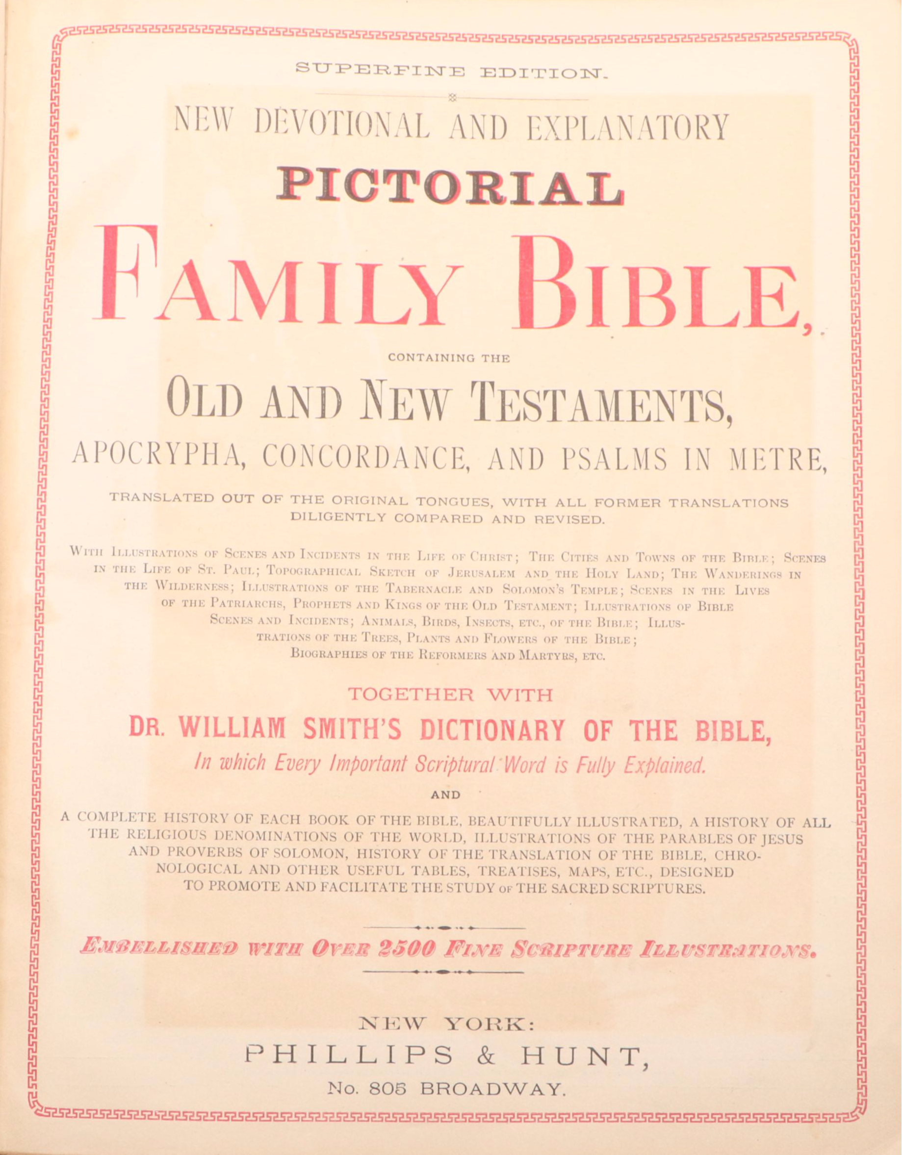 Embossed Leather Bound Pictorial Family Bible with Apocrypha, Late 19th Century